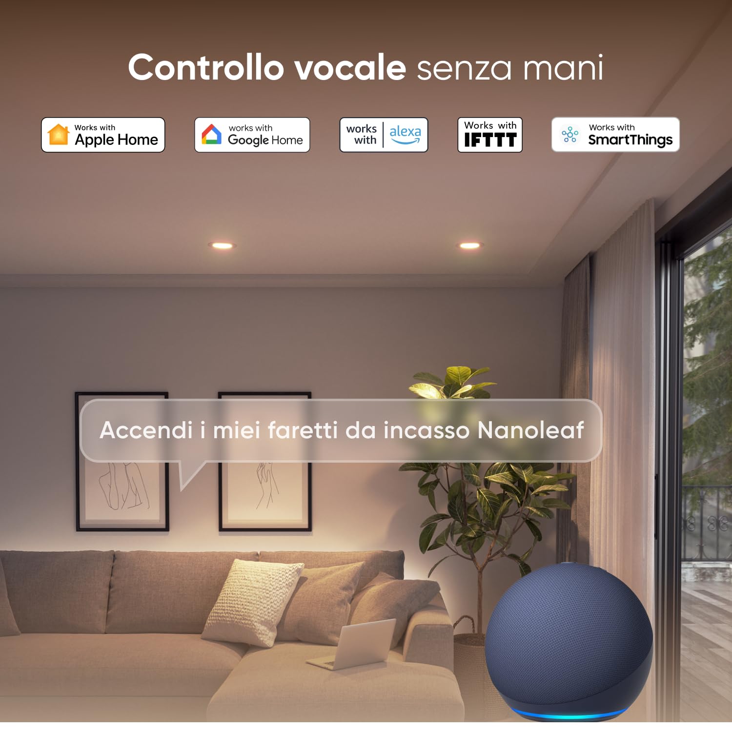 Nanoleaf Faretti LED da Incasso Soffitto Alexa, 550LM 1200K-6500K Compatibile con Google Home/App, Multicolore RGBCW Intelligente LED Dimmerabile per Cartongesso,1 Pezzo