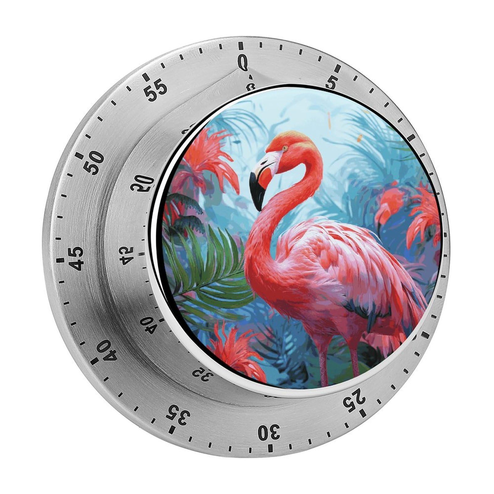 Painted Flamingo Timer No Batteries Required Wind Up Timer with Loud Alarm Stainless Steel Body Exquisite Visual Mechanical Timers Magnetic Countdown Kitchen Timers for Cooking