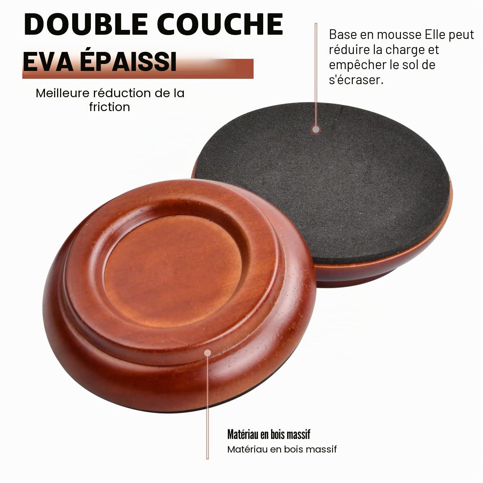 4pc Protection Pieds de Piano, Marron Coupelle en Bois de Piano, Coussinets de Pied de Piano, Protection de Sol pour Piano avec Coussinet, Tampons de Protection pour Pieds de Meuble, Roulette de Piano