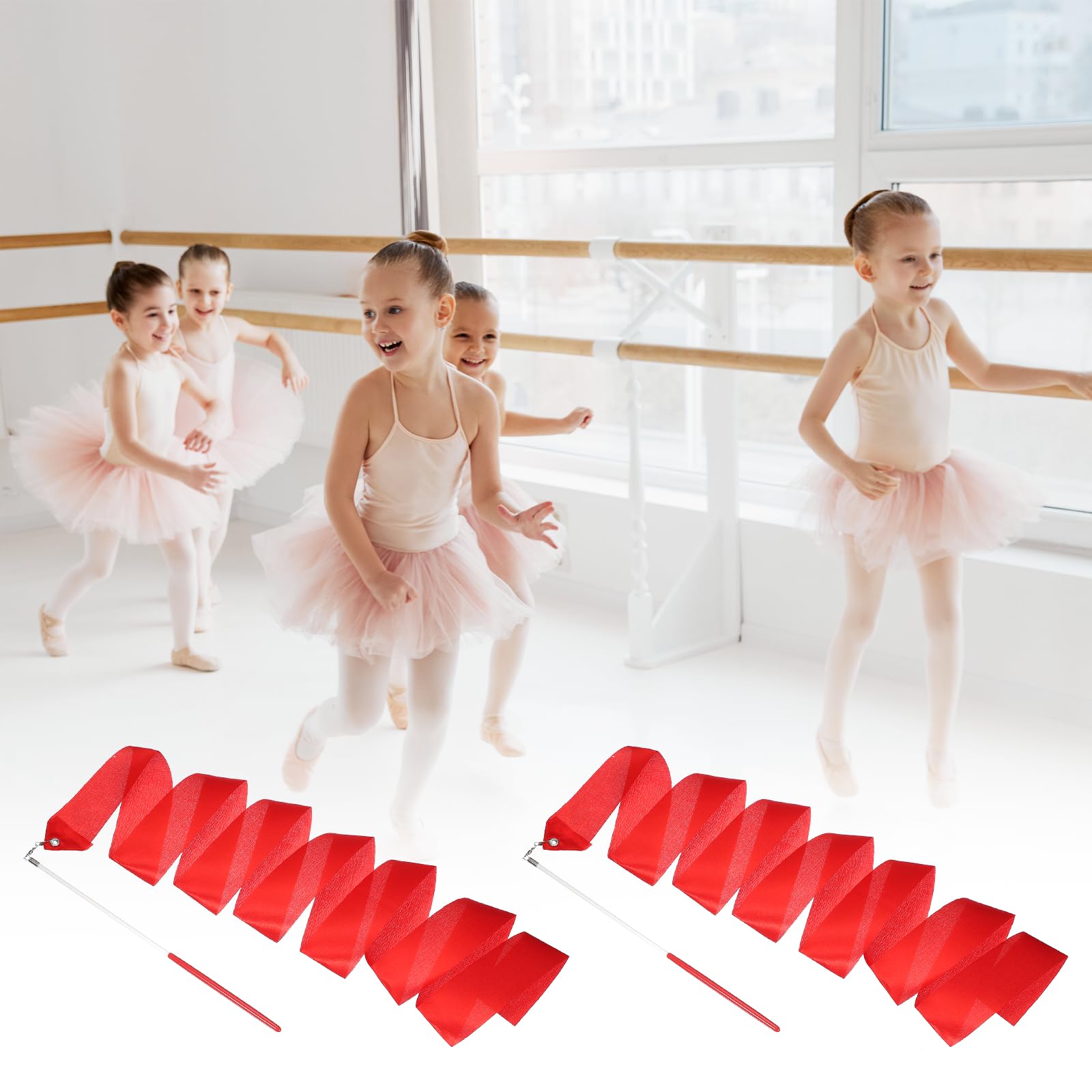 QUARKZMAN 2 Pcs Rubans De Danse, 78.7" Rubans De Gymnastique Rythmique Streamers De Danseur Baguette Tournoyante Rubans De Danse pour Danse Artistique Entraînement De Gymnastique, Rouge