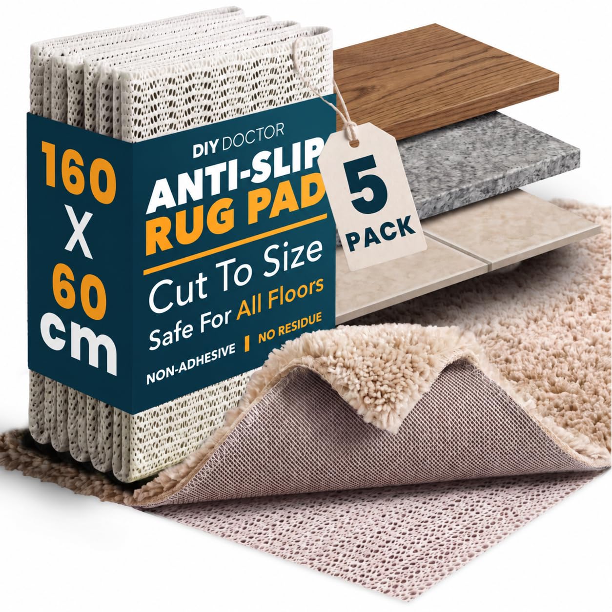 DIY Doctor Anti Slip Rug Underlay 160x60cm Rug Gripper - 5 Pack