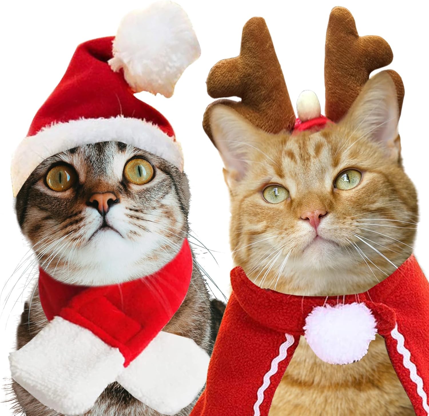 4pcs Cat Christmas Costume Outfit Set, Dog Cat Christmas Santa Hat with