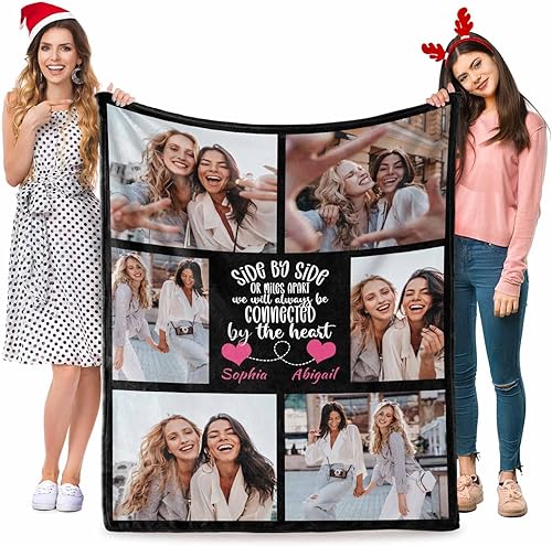 Miniatura 2 de Manta de collage de fotos personalizada con mensaje de amor y nombres, manta suave para hermanas y niñas, BFF para sofá cama, 60 x 80 pulgadas