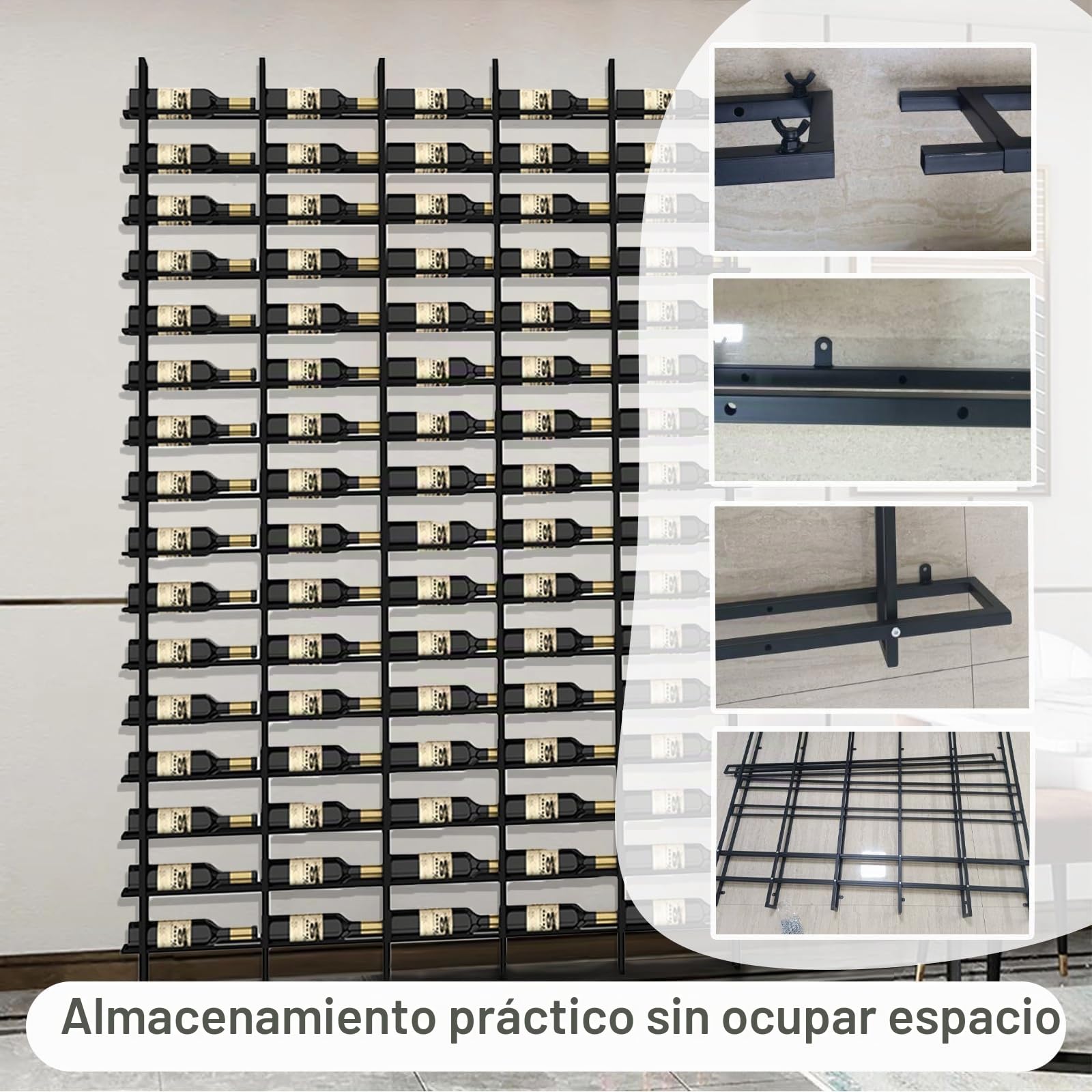 Estante De Vino Montado En La Pared, Unidad De Barra Flotante Estante De Exhibición De Botellas De Licor, 16 Filas De Bastidores De Botellas De Vino（48-80 Botella） (3 Column)
