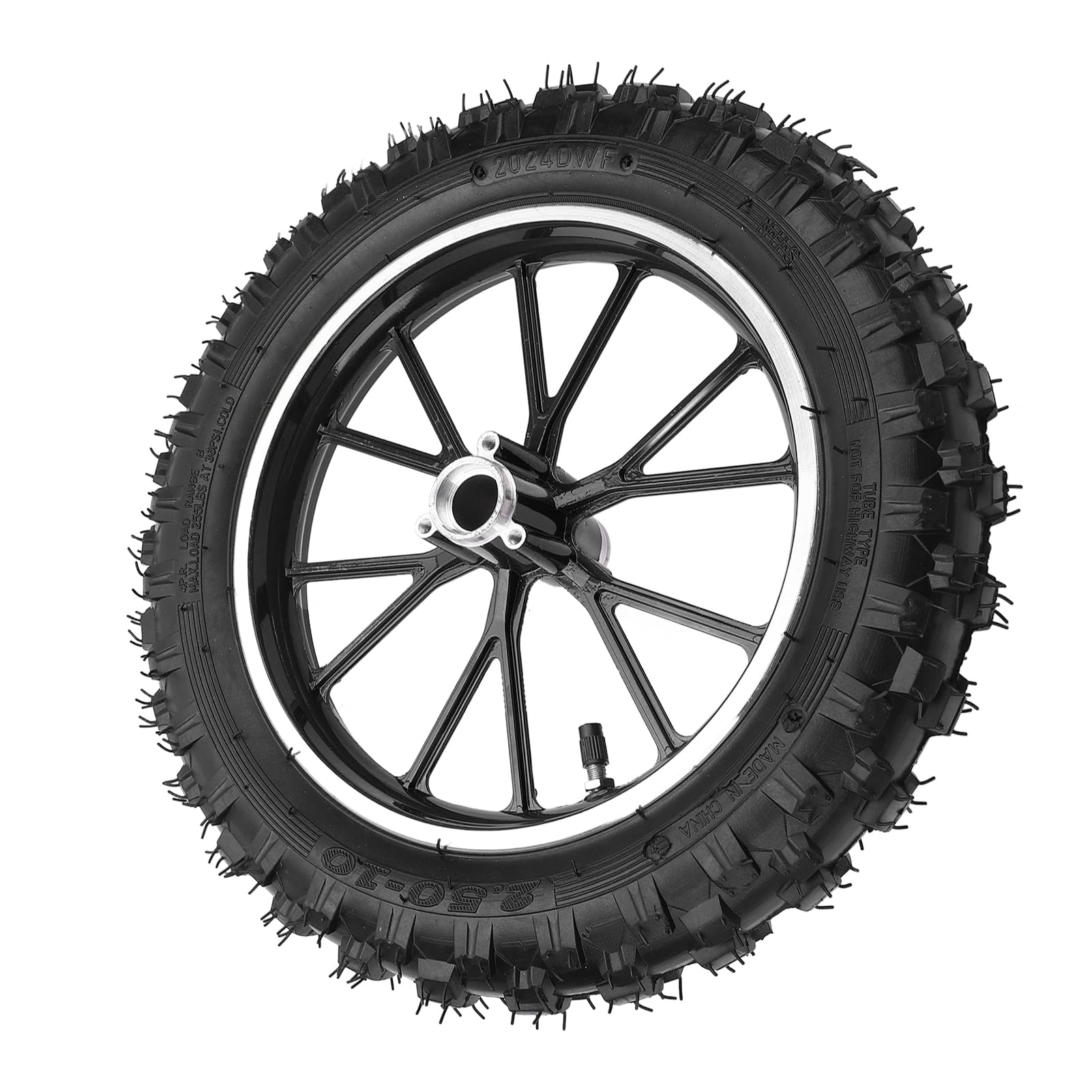 2.5-10 Moyeu de Roue Avant Pneu Moto Dirt Bike Haute ténacité en Caoutchouc à L'usure Cadre Métallique avec Motif de Bande de Roulement optimisé pour Mini Motos Vélos (BLACK)