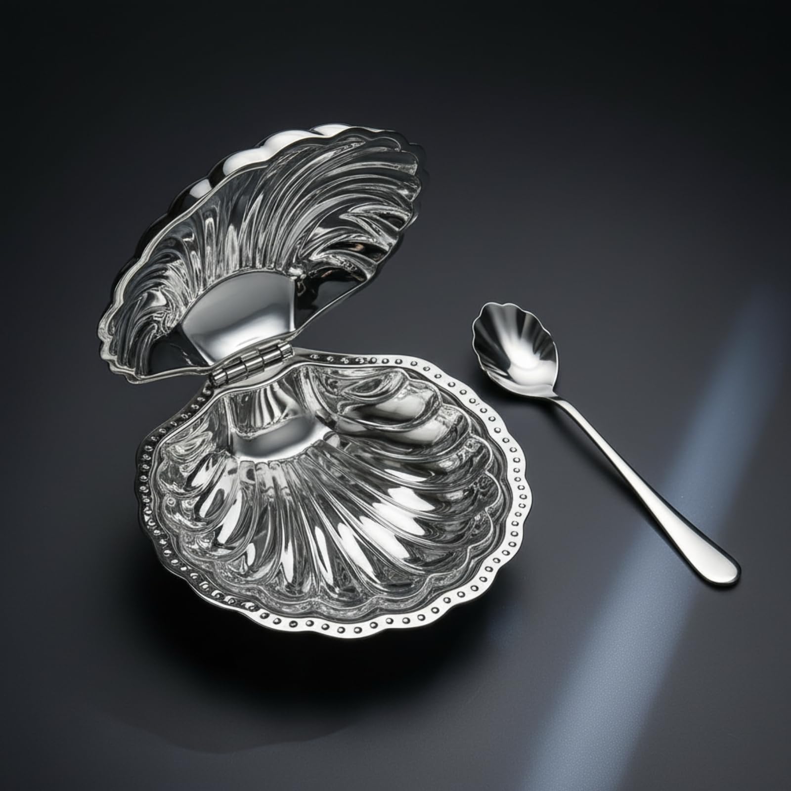 Edelstahlschale in Muschelform mit Deckel muschelförmig Edelstahlschale mit innenschale kompakt Butterschale aus Edelstahl für Dinnerpartys, B
