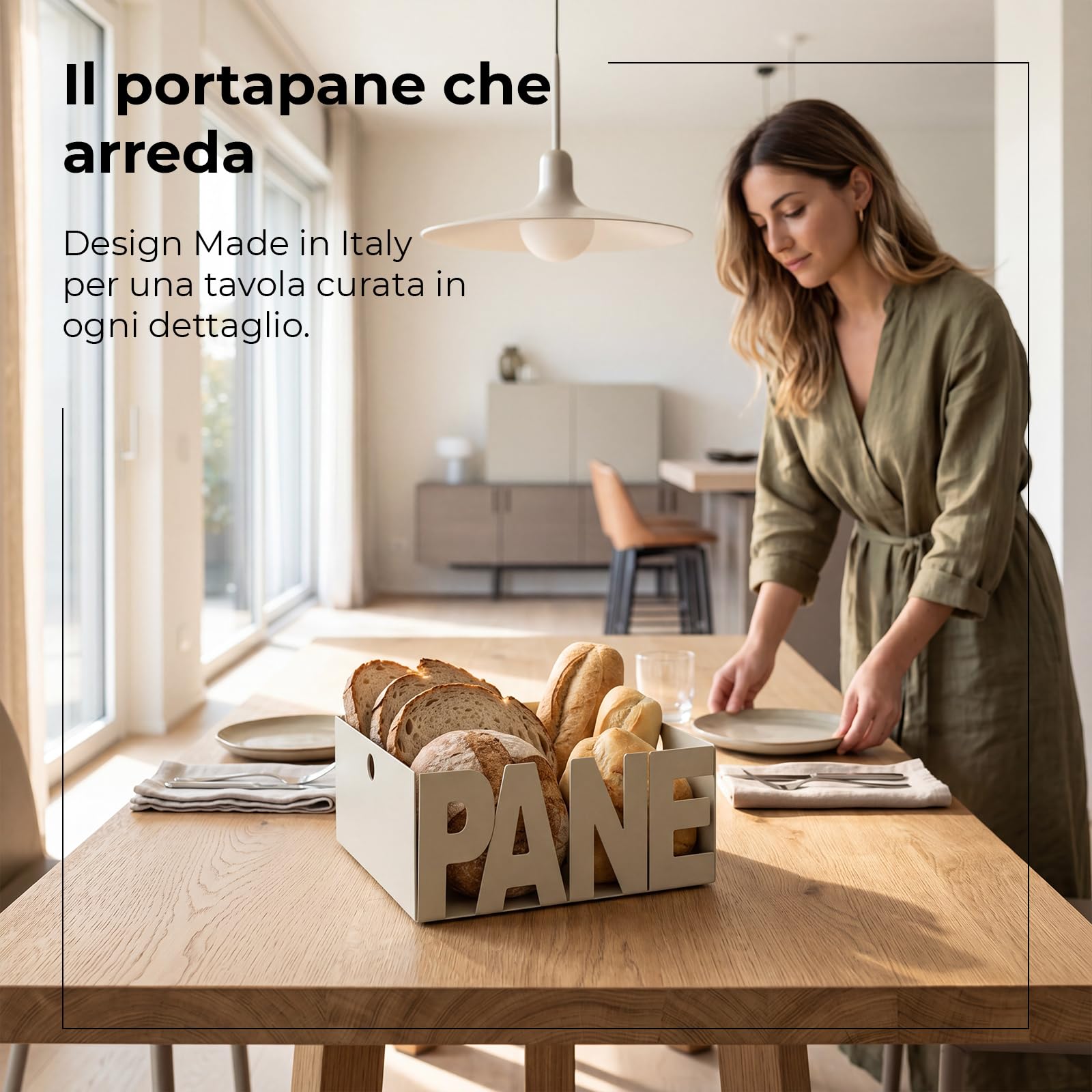 Arti & Mestieri Letter - Cestino portapane di Design 100% Made in Italy - in Ferro, diametro 23 x 23 x 10 cm (Chantilly)