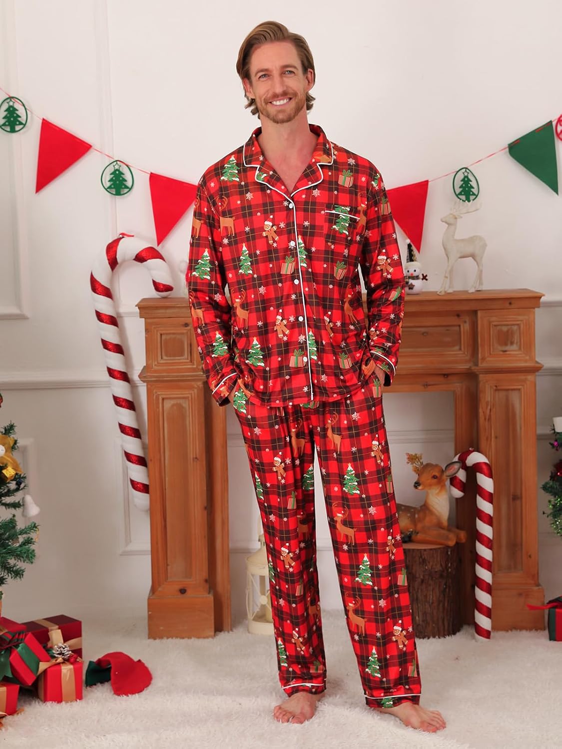 Christmas Matching Pajamas for Couples Women Men Button Down Pjs Set Festival Party Sleepwear Loungewear Set - Image 6