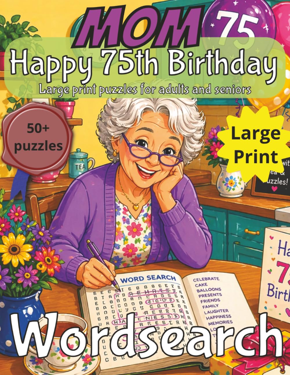 Happy 75th Birthday Mum Word Search: 75th Birthday Gift Mum | Gifts for Women | Present for Senior | 75 Year old Gift | 75th Gift for Women | ... Print | Fun Gift Elderly | Mum 75th Present