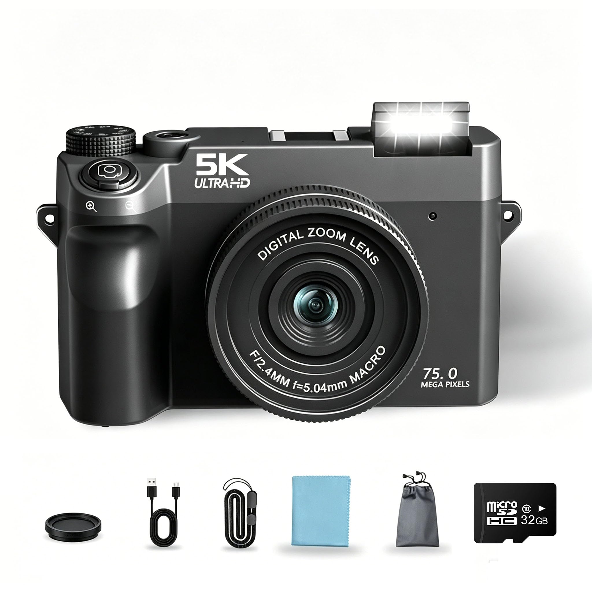 Divento Digital Camera 5K, 75MP WiFi Vlogging Camera, Autofocus, 18X Zoom, Compact Point and Shoot Digital Cameras for Beginner Teens Student Kids (Black+32GB Card)