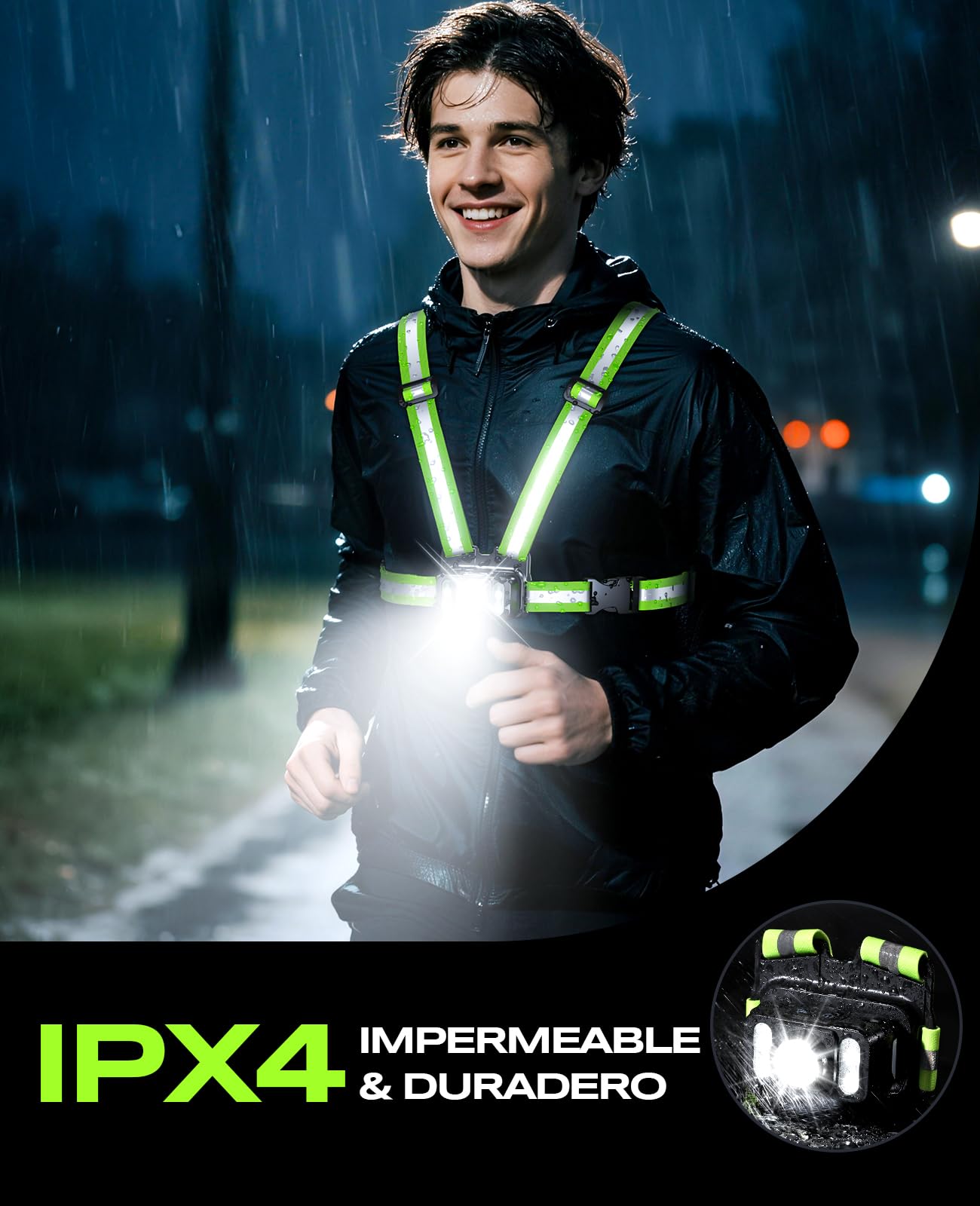 Mohard 550LM Luz Running con Luz Lateral, 7 Modos & Chaleco Reflectante 360°, Impermeable IPX4, Luz para Correr de Noche Ajustable 45° Recargable para Caminar/Ciclismo/Senderismo, Autonomía de 4-25H