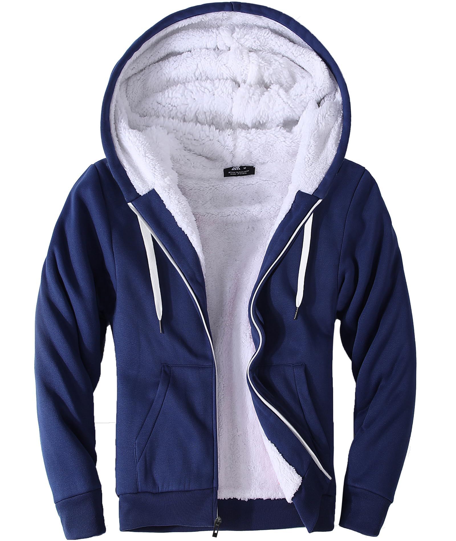 Little Beauty Fleece Hoodies for Men Winter Thick Jackets Sherpa Lined Zip Up Sweatshirt With Kanga Pocket