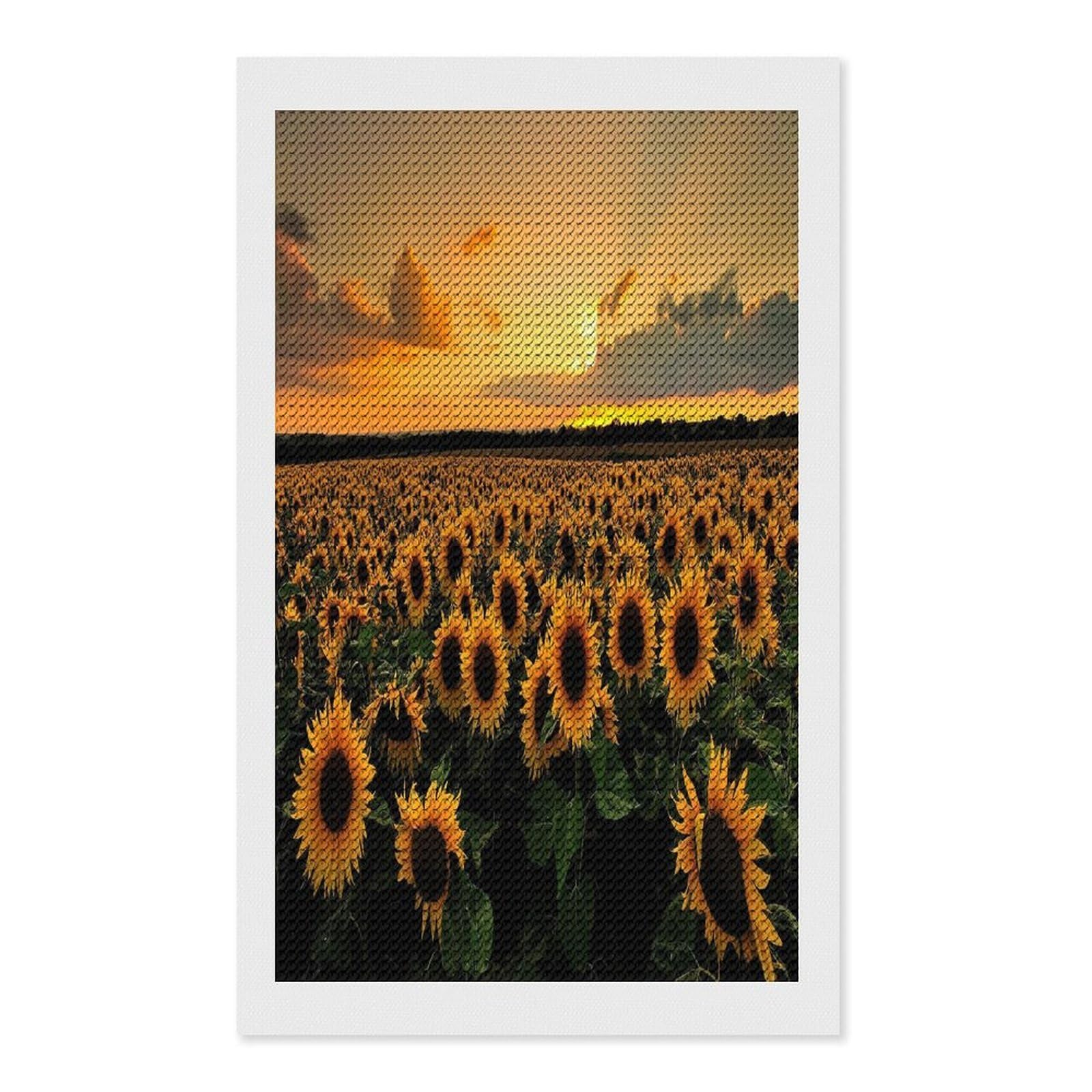 Sunflowers Sea Diamond Art Kits for Adult Round Full Drill Diamond Dots Paintings for Beginner Picture Art DIY Diamond Painting Kits 5D Diamond Art Painting for Home Wall Decor 12"x20"