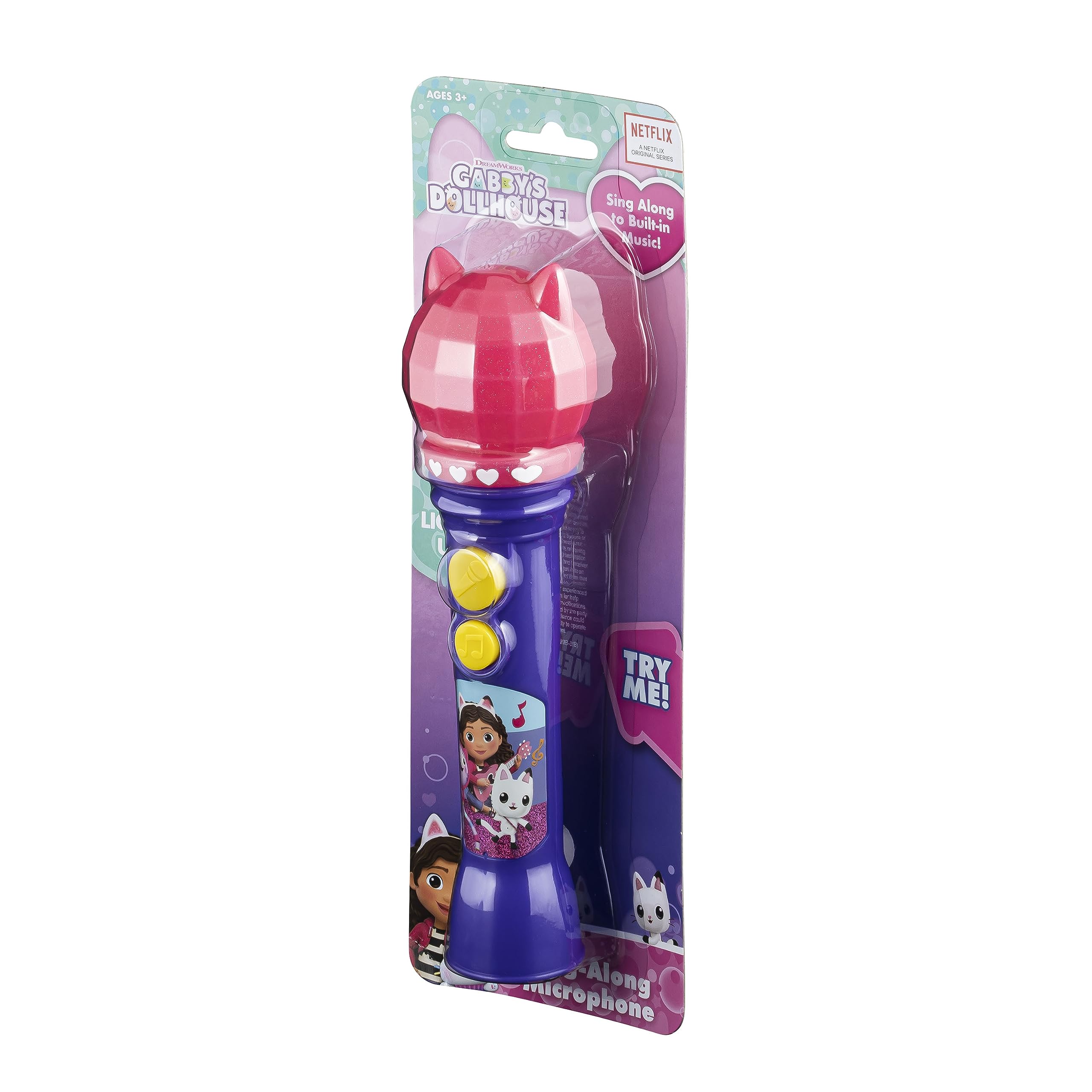 ekids KIDdesigns - Microfono per casa delle bambole di Gabby, per bambini, con microfono funzionante reale, con luce lampeggiante a LED e altoparlante, giocattolo portatile per karaoke