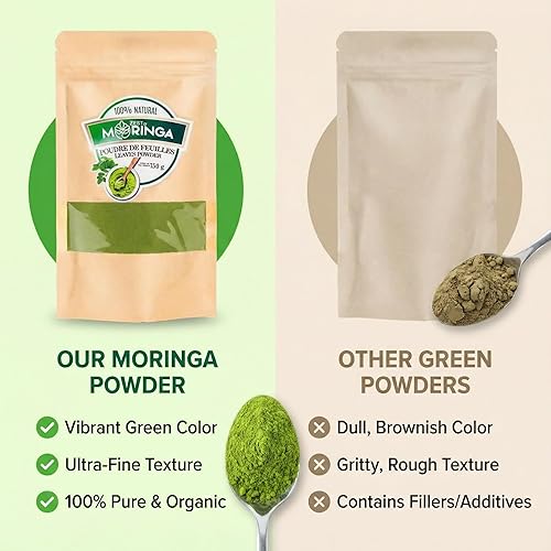 Miniatura 6 de Pure Moringa Oleifera Powder - Suplementos de superalimentos verdes, rica vitamina, perfecto para bebidas, té y recetas, hoja 100% pura