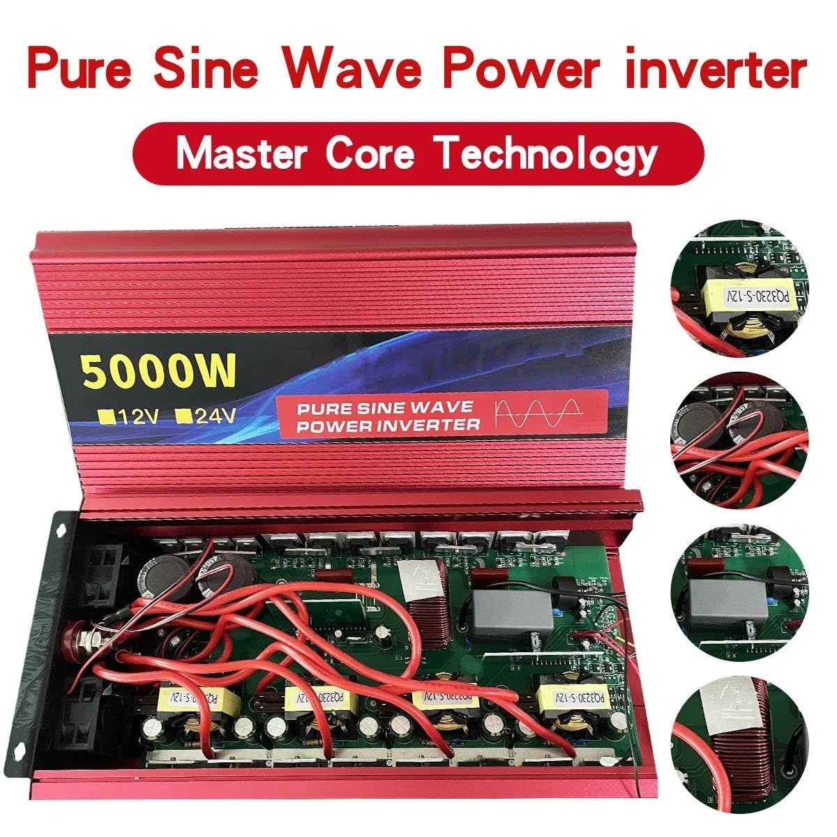 Convertidor Corriente Inversor De Onda Sinusoidal 12V A 220V 1600W 2500W 3500W 4500W Convertidor Voltaje CC A CA Fuente Alimentación para Minicoche Convertidor(1600W 220V)
