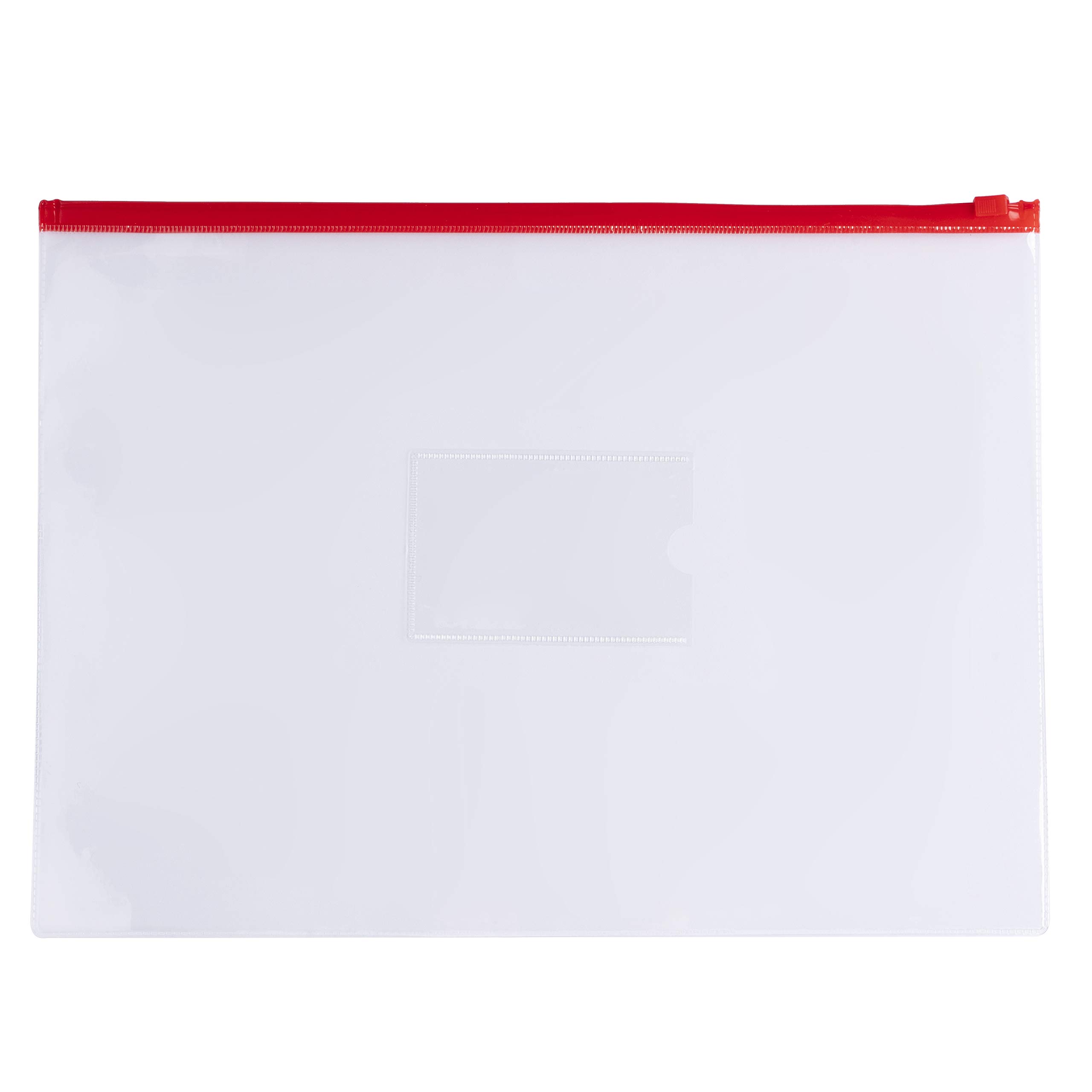 Pack of 12 A4+ Foolscap Clear Zippy Bags with Red Zip