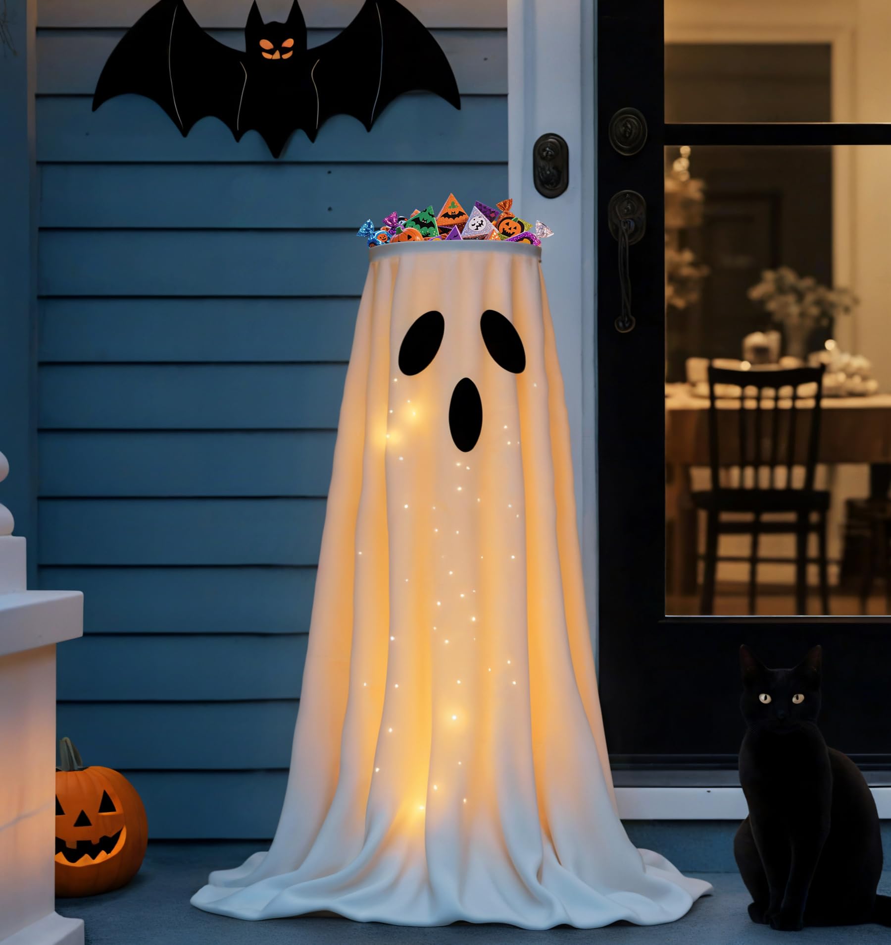 Porte-bonbons Halloween fantôme lumineux géant de 81 cm pour décoration