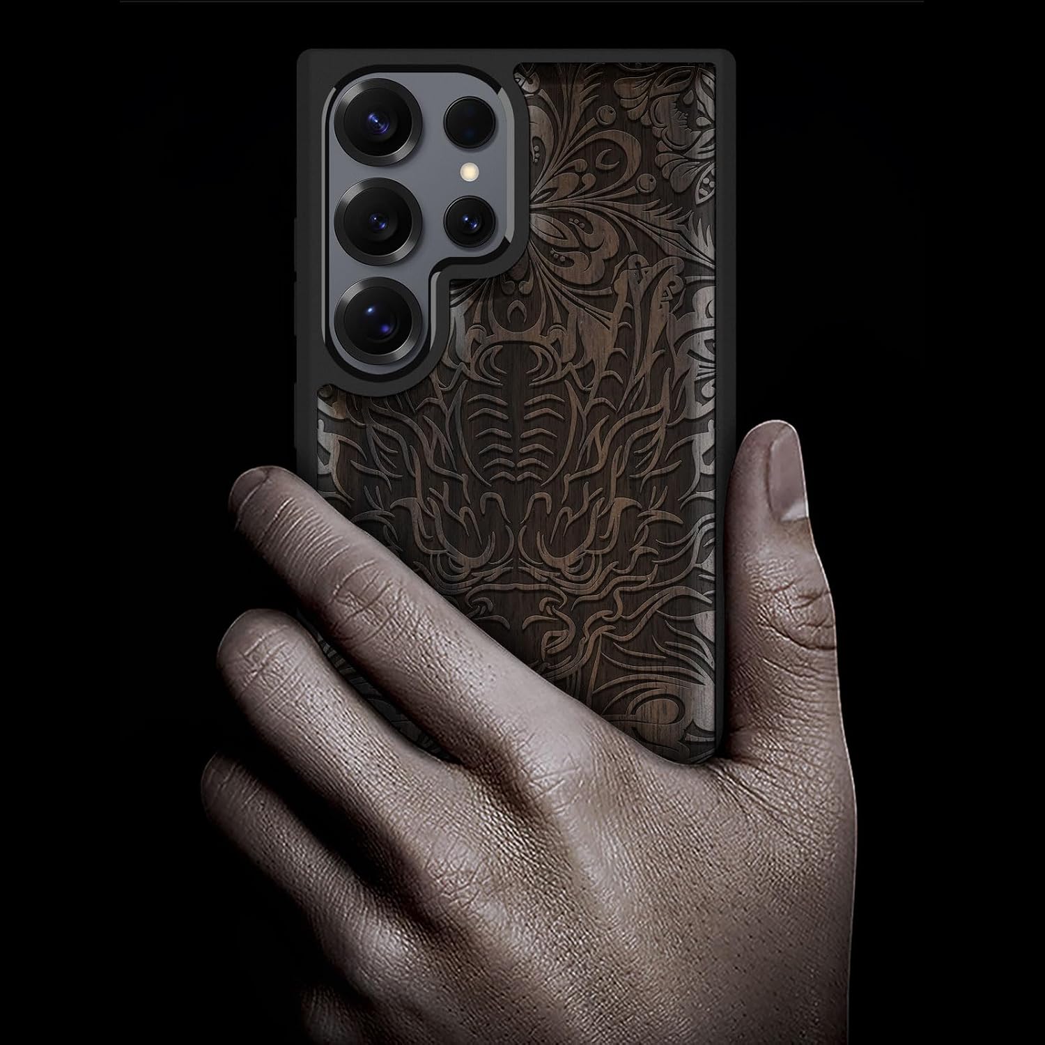 Carveit Magnetic Wooden Case for Samsung Galaxy S25 Ultra Case 2025, TPU Shockproof Cover & Wood Artisan Engraved, Compatible with MagSafe Wireless Chargers (Dragon's Aura – Guardian Spirit) Blackwood
