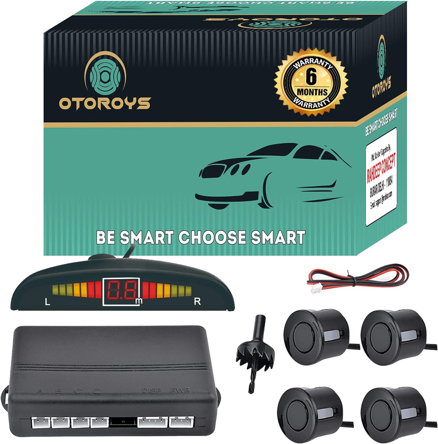 OTOROYS 6 Months Warranty Car Reverse Parking Sensor with LED Display, Buzzer and Ultrasonic Reverse Parking Auto Radar Detectors (Black)
