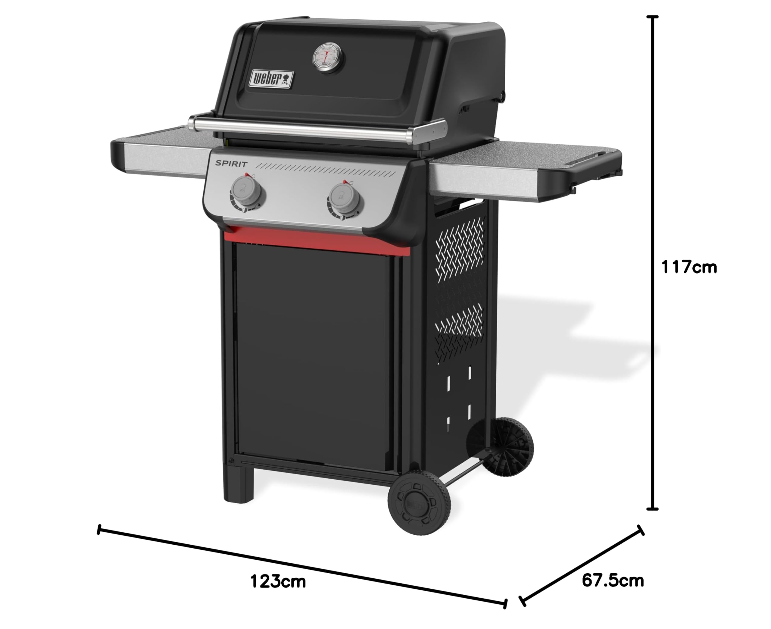 Weber Spirit E-210 grill gazowy, 2 palniki, powierzchnia do gotowania 51 x 46 cm, termometr w pokrywie, 2 kółka - czarny/srebrny (1500838)