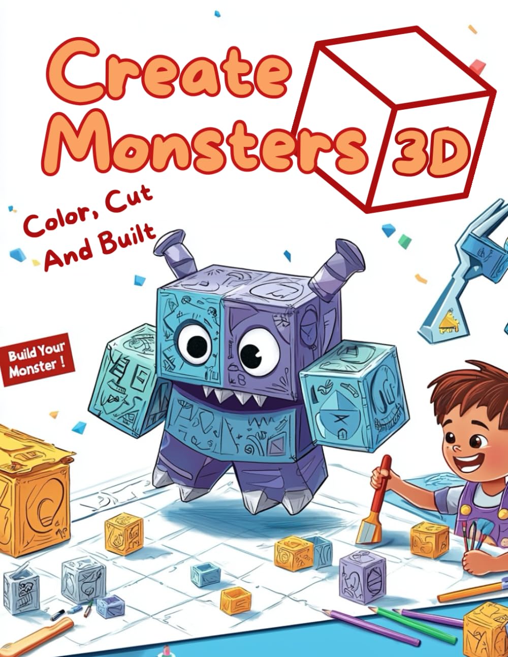 Create Monsters 3D: Color, Cut and Paste for Creating 3D Monsters. Coloring Book for Kids, Crafts, Activity Book, 3D Crafts for Kids.