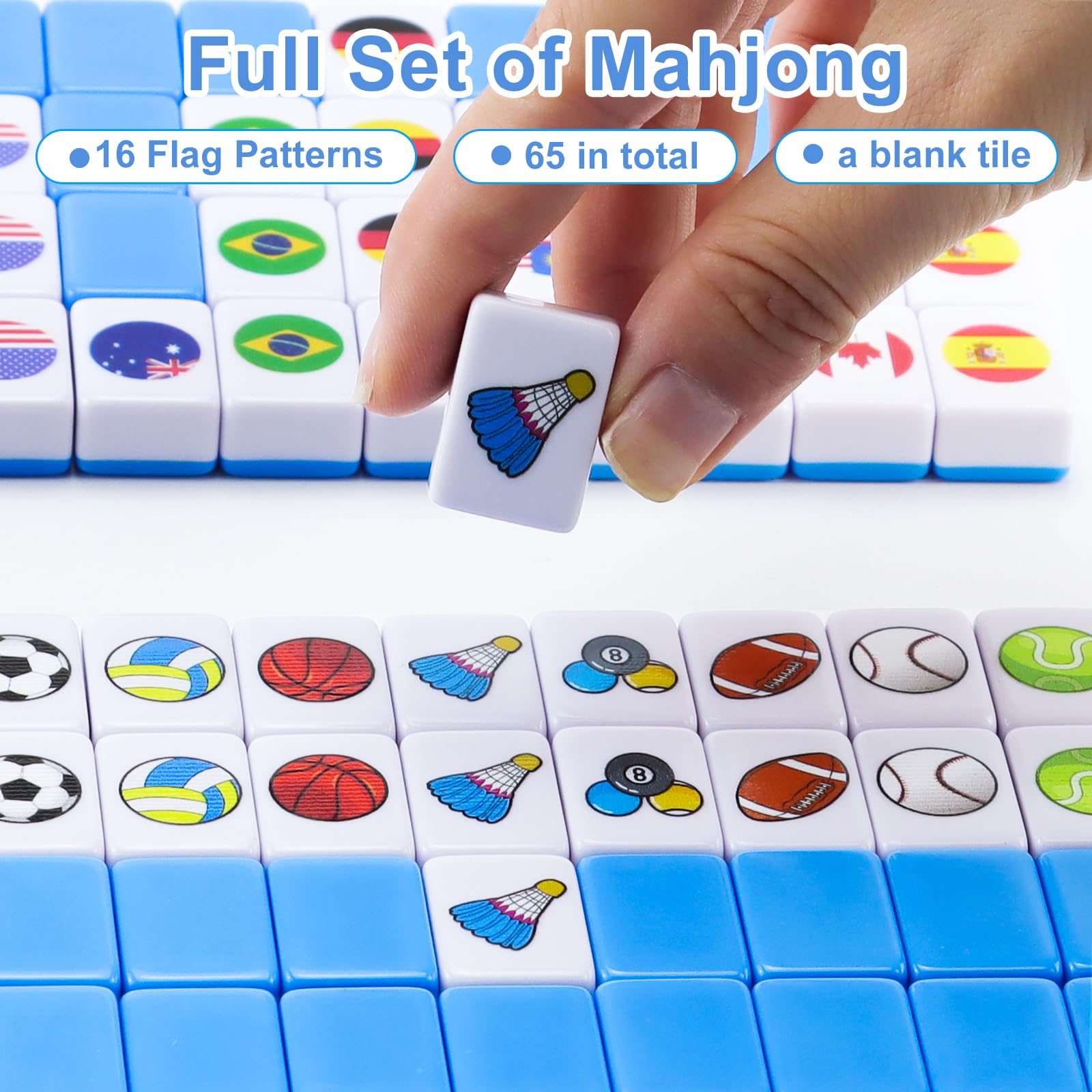 Juego Mahjong Bandera Nacional,Seaside-Escape with Beachside Pattern | Juego Seaside-Escape,Juego de Banderas de Mar de 24 mm,Juegos Familiares Mahjong Set para Picnic de Primavera