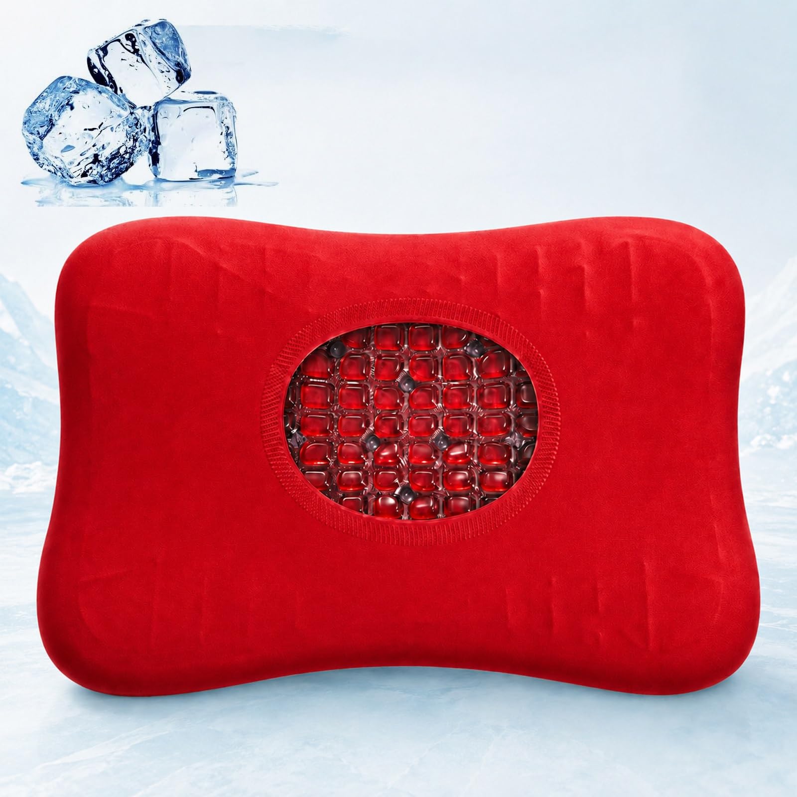 Cuscino Cervicale Ergonomico per Dormire in Gel Rinfrescante 60x40x10 cm | Guanciale Letto Traspirante con Federa Lavabile, Supporto Collo e Spalle per Fianco, per l'uso in casa.(Red)