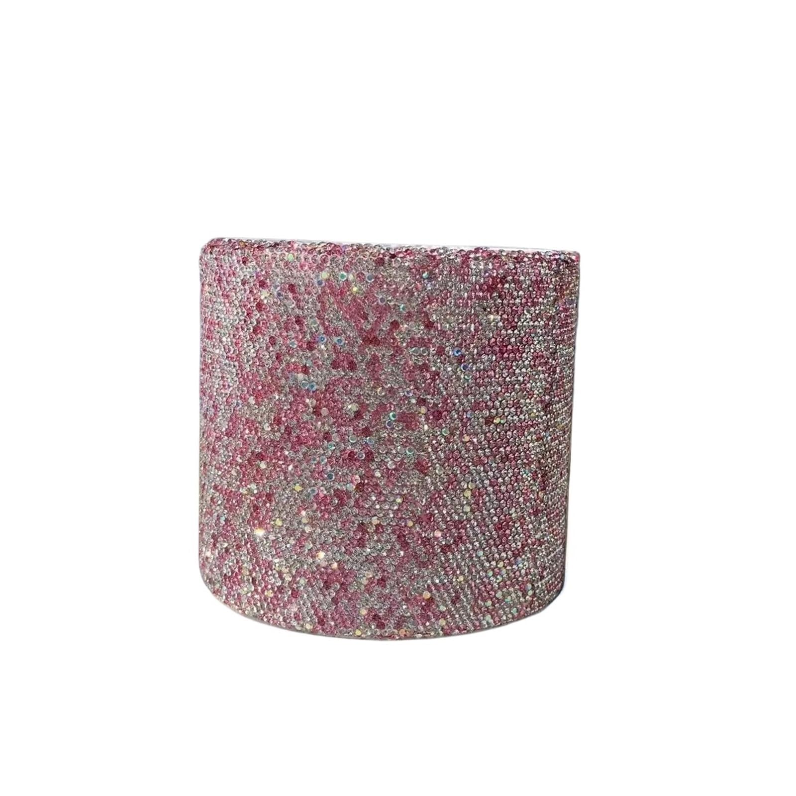 LOVSSU Diamond Makeup Brush Storage Bucket 5 Grid Eyebrow Pencil Organizer Box Rhinestones Desktop Rack Sparkling(Pink)