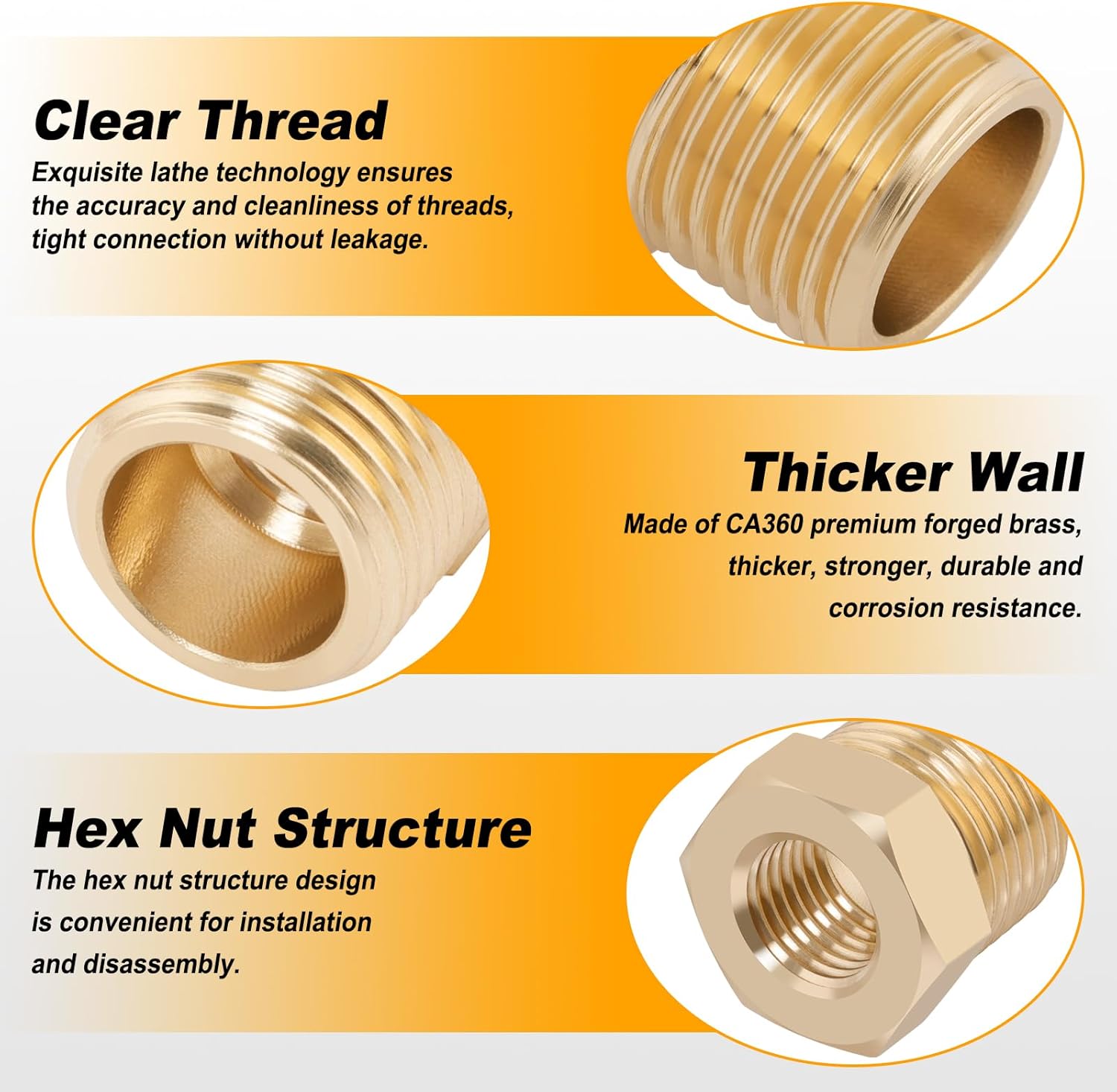 KOOTANS 25PCS Brass Hex Bushing Kit Brass Fittings Assortment 1/4" to 1/8", 3/8" to 1/8", 3/8" to 1/4", 1/2" to 1/4", 1/2" to 3/8" NPT Reducer Pipe Fittings Adapter Fitting