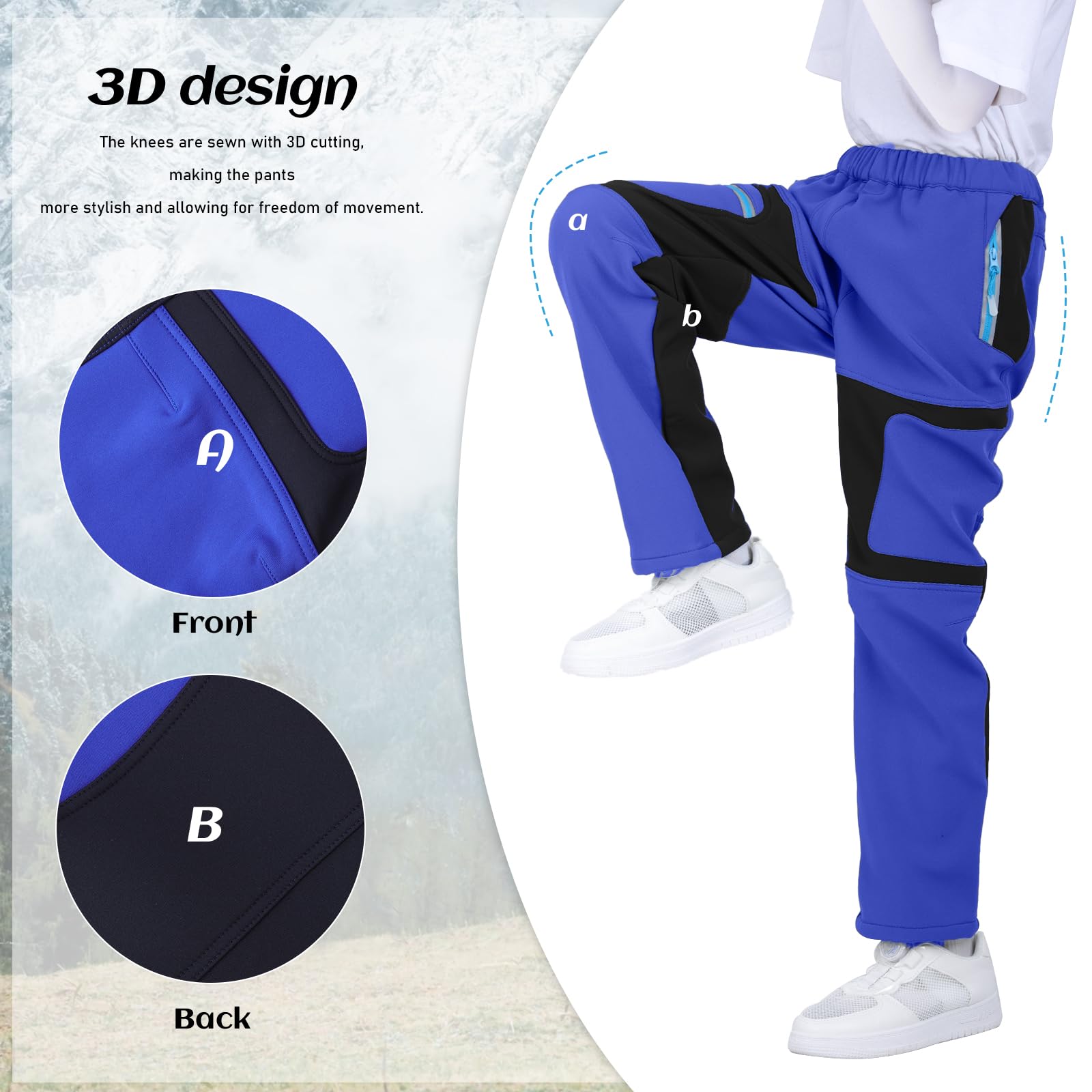 SUKUTU Pantalones Softshell para Exteriores para niños Pantalones de Senderismo para otoño e Invierno Niños y niñas para Senderismo en la Nieve cálidos y con Forro Polar