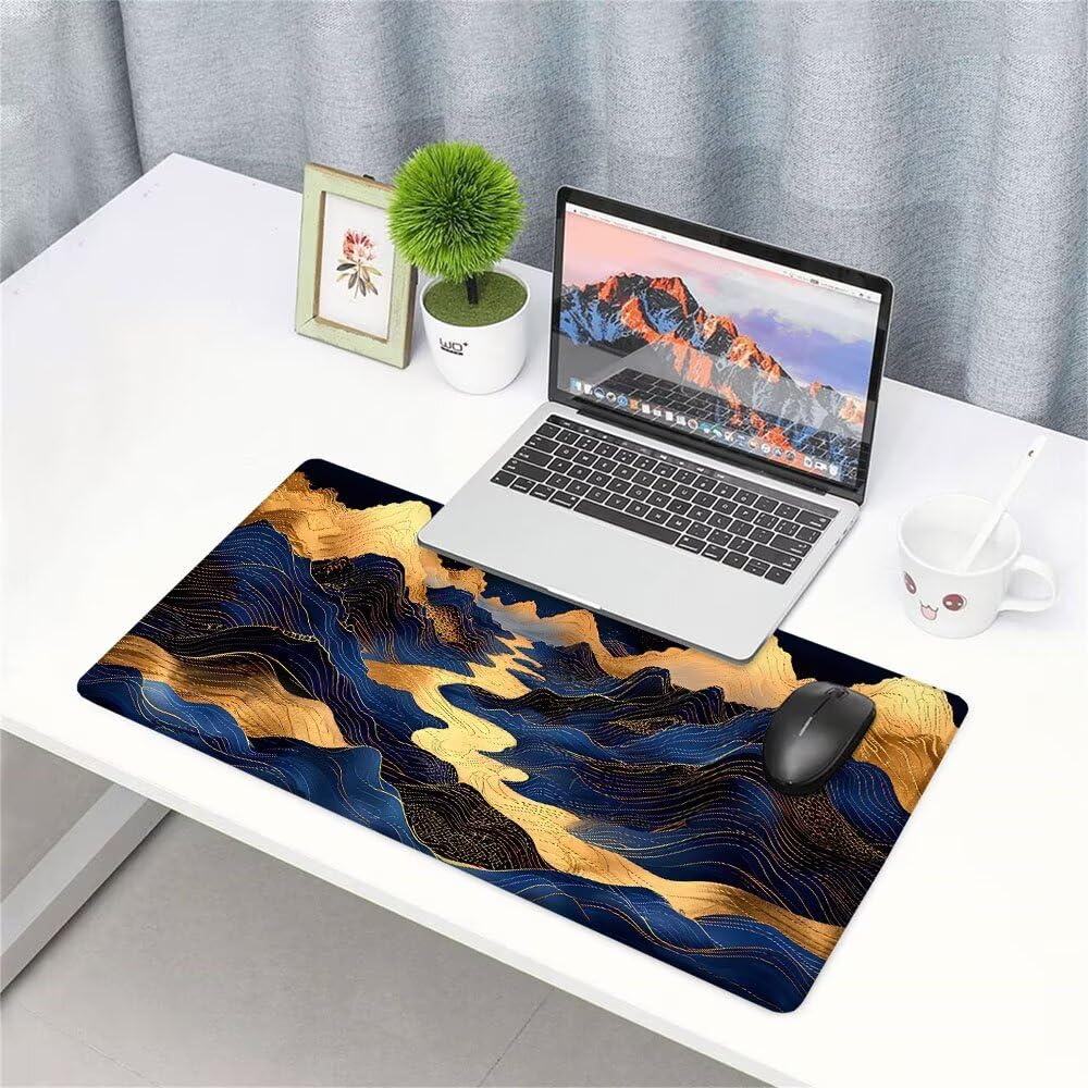 Alfombrilla de Mouse para Juegos, Nero, XXL, Antideslizante, Impermeable, Diseño de Montagna, Extendido, Grande, 1400x600x3mm, para PC, Laptop, Ufficio, Famiglia d-444