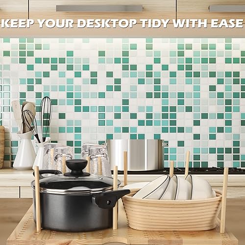 Miniatura 9 de Sistema de tablero de clavijas de madera, organizador de platos y platos, organizador de cajones de madera ajustable, organizador de pared y estante