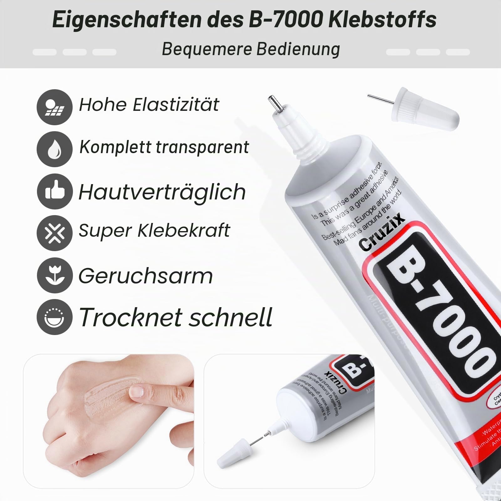 B7000 Schmuckperlen-Kleber für Schmuckherstellung, transparent, 109 ml, B7000 + Plus, Mehrzweck-Kleber für Strass, Basteln, Stoff, Metall, Stein, Nagelkunst, Holz, Glas, 110 ml