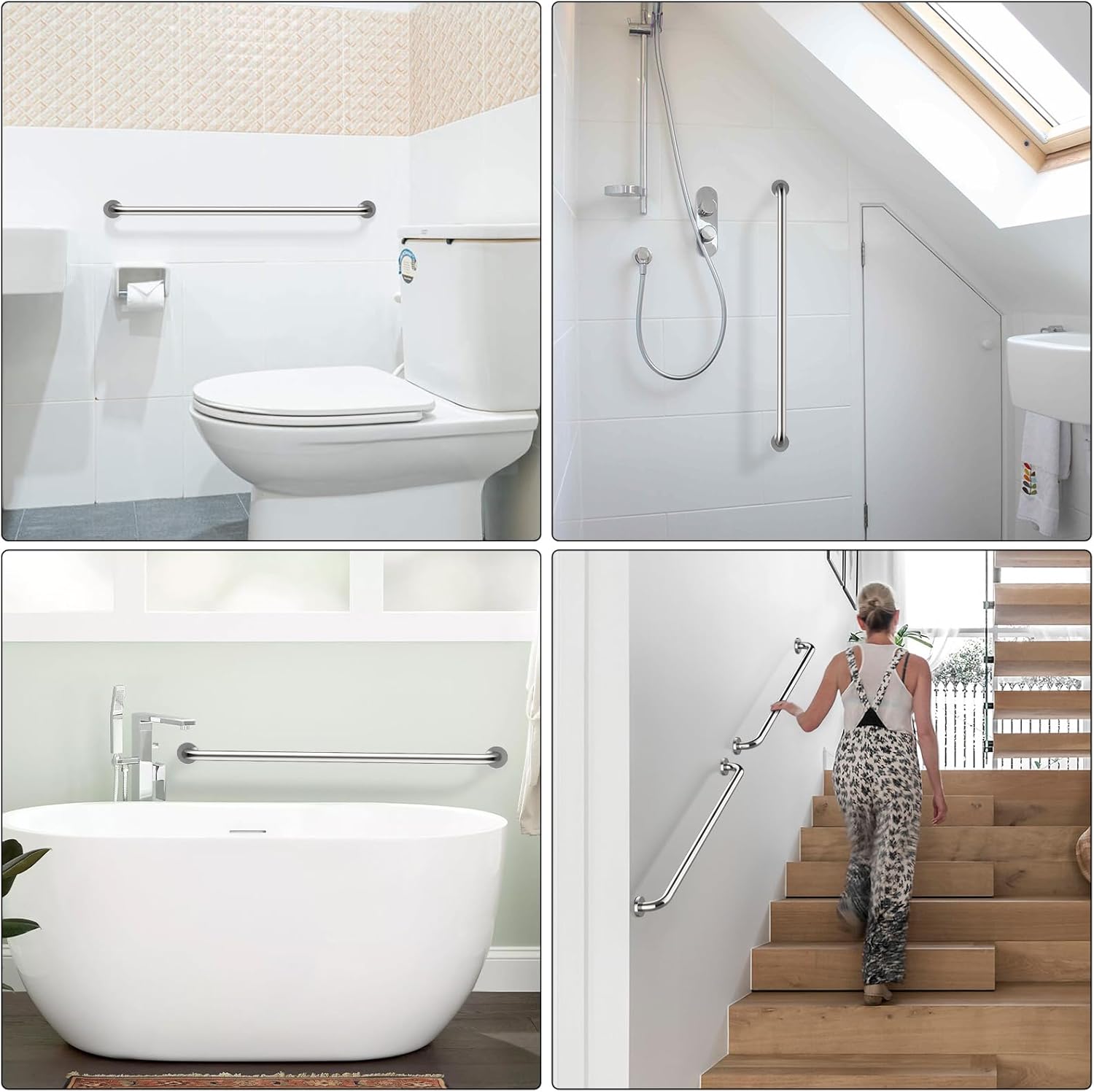 2 Pack 40 Inch Shower Grab Bar, ZUEXT SUS304 Stainless Steel Chrome Bathroom Grab Bar Handle, Shower Balance Bar, Safety Hand Rail Support, Handicap Elderly Senior Assist Bath Handle(1.25" Diameter)