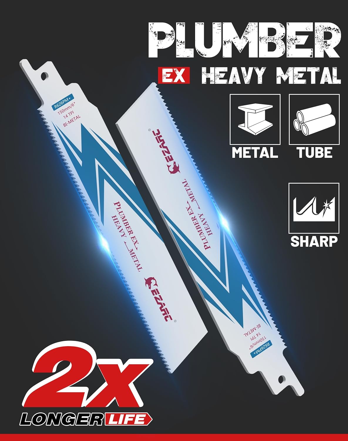 EZARC 25 Pack Bi-Metal Cobalt Reciprocating Saw Blades for Heavy Metal Cutting Sabre Saw Blades 6-Inch 14TPI R626PM+