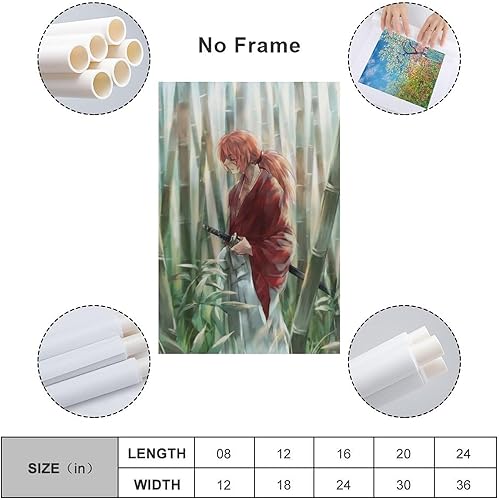 Miniatura 2 de Rurouni Kenshin - Póster de anime (2) obras de arte, póster de lienzo estético para habitación, impresiones artísticas de pared para el hogar,