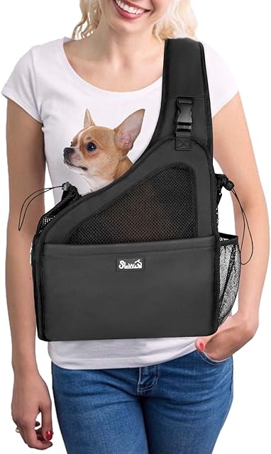 Nasjac Pet Dog Sling Carrier, Hands Free Papoose Front Carrier Small Dog Puppy Walking Breathable Mesh Hard Bottom Support Adjustable Padded Strap Pocket Safety Belt Travel Bag Washable