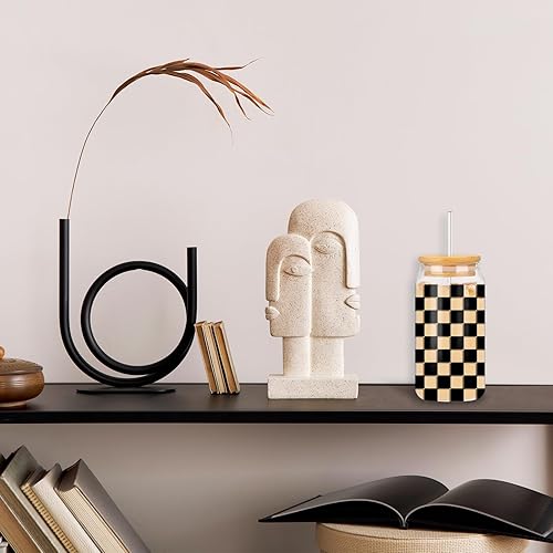 Miniatura 7 de Whaline Paquete de 2 vasos a cuadros de 16 onzas, vasos de café helado con tapa de bambú, cepillo de limpieza para pajitas de vidrio, para fiestas