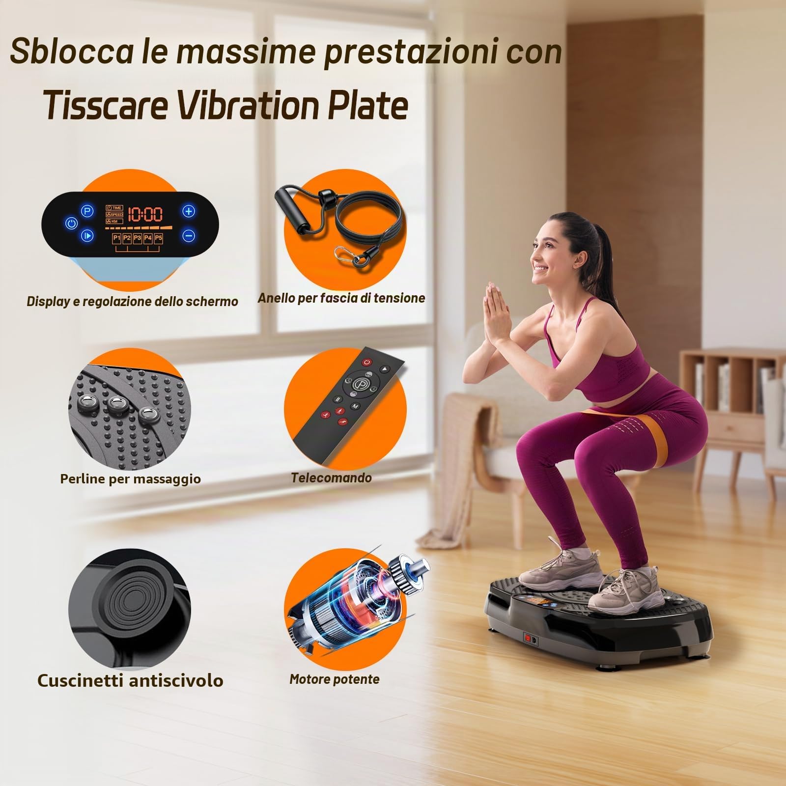 TISSCARE Pedana Vibrante Dimagrante, Pedana Vibrante con 120 Impostazioni, 5 Modalità, Una Capacità Di Carico Fino A 400 libbre & Workout, Brucia i grassi e scolpisce il corpo
