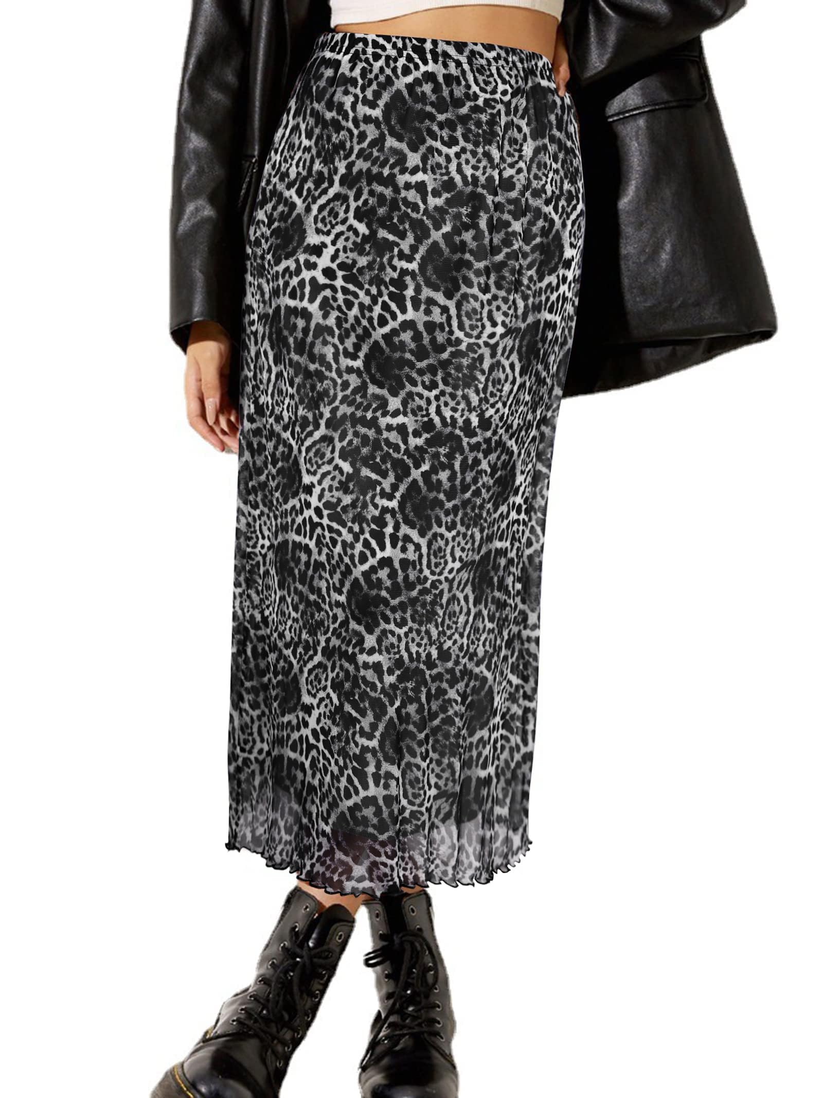 SOFIAS CHOICE Midi Skirts for Women Elastic High Waisted A Line Flowy Floral Skirt