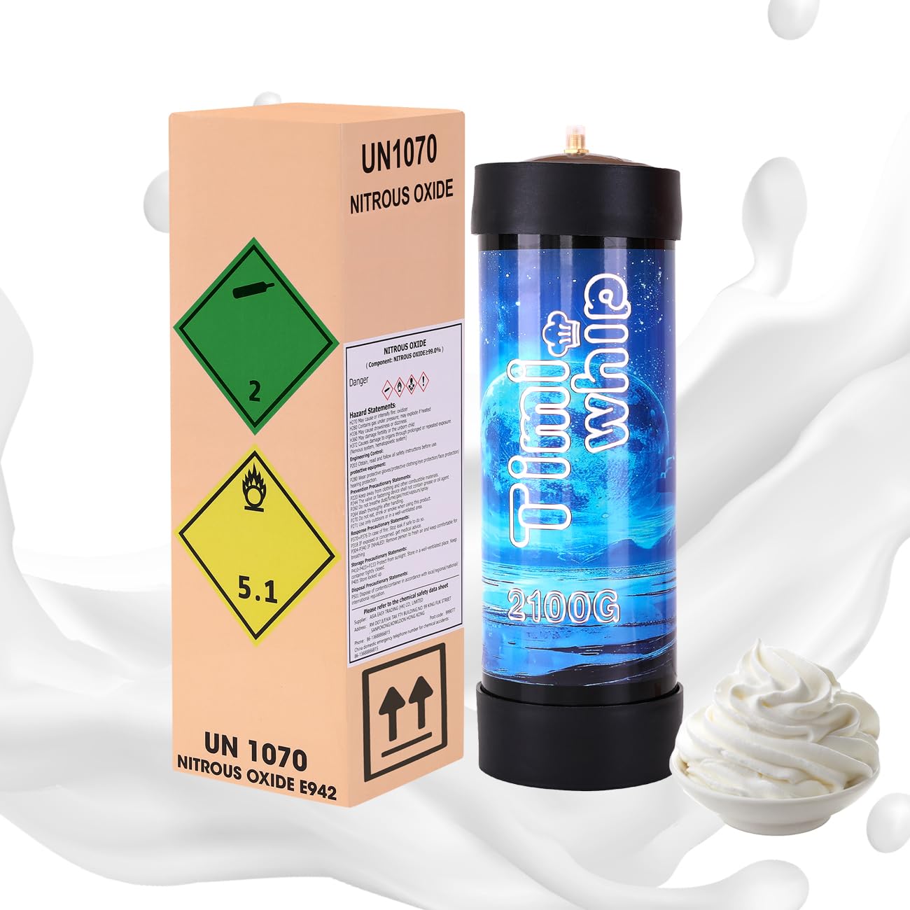 3.3L Whipped Cream Nitrous Oxide Tank， 2100g Whipped Cream Chargers N2O (1 Cylinders)