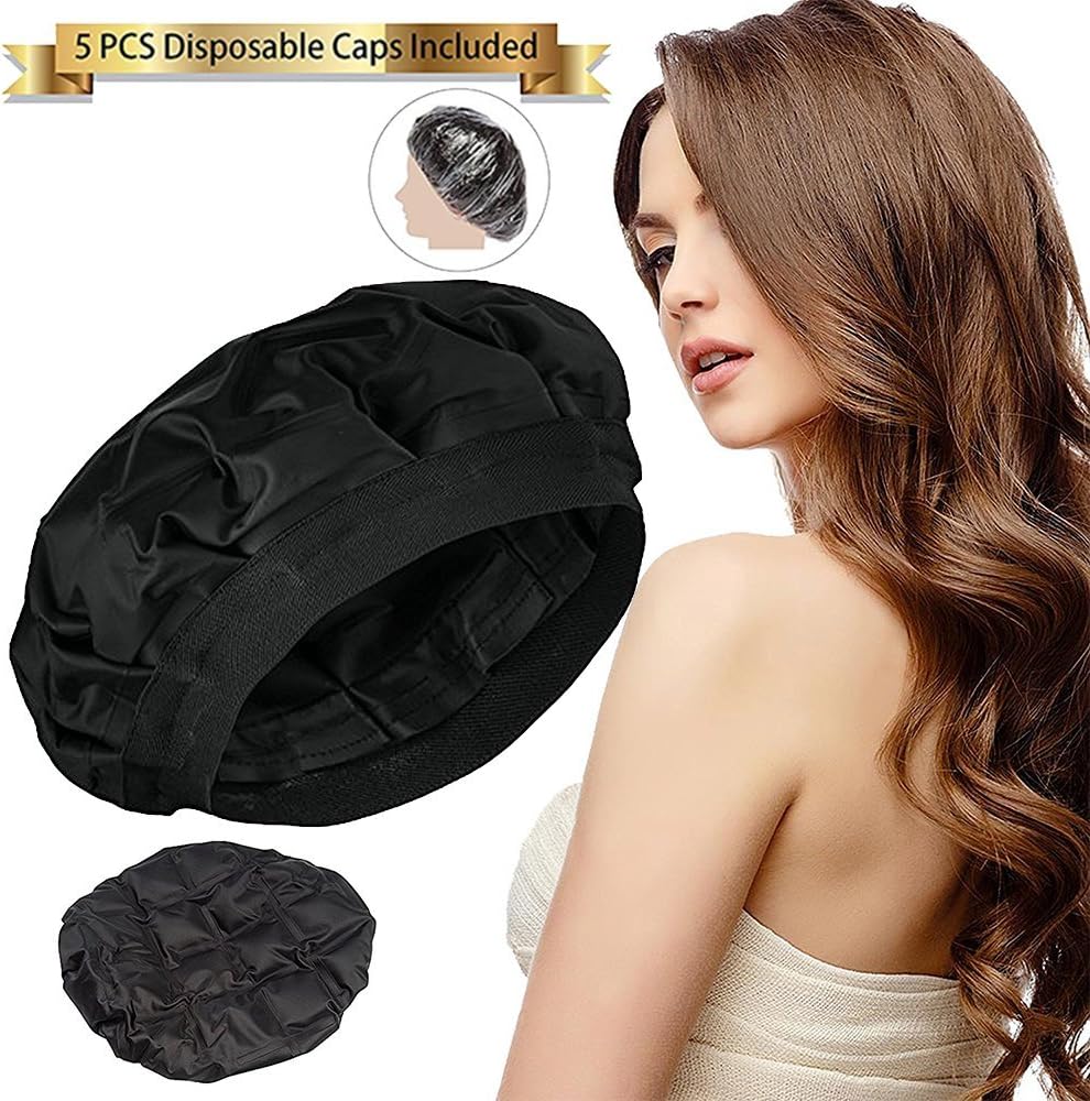 Hair Cap for Deep Heat Conditioning, SXG Steamer for Hair Treatment Heat Cap, Cordless Hair Therapy Wrap, Thermal Hair Cap Micro, Steam Caps for Oil Treatments, Heat Gel Cap - Black