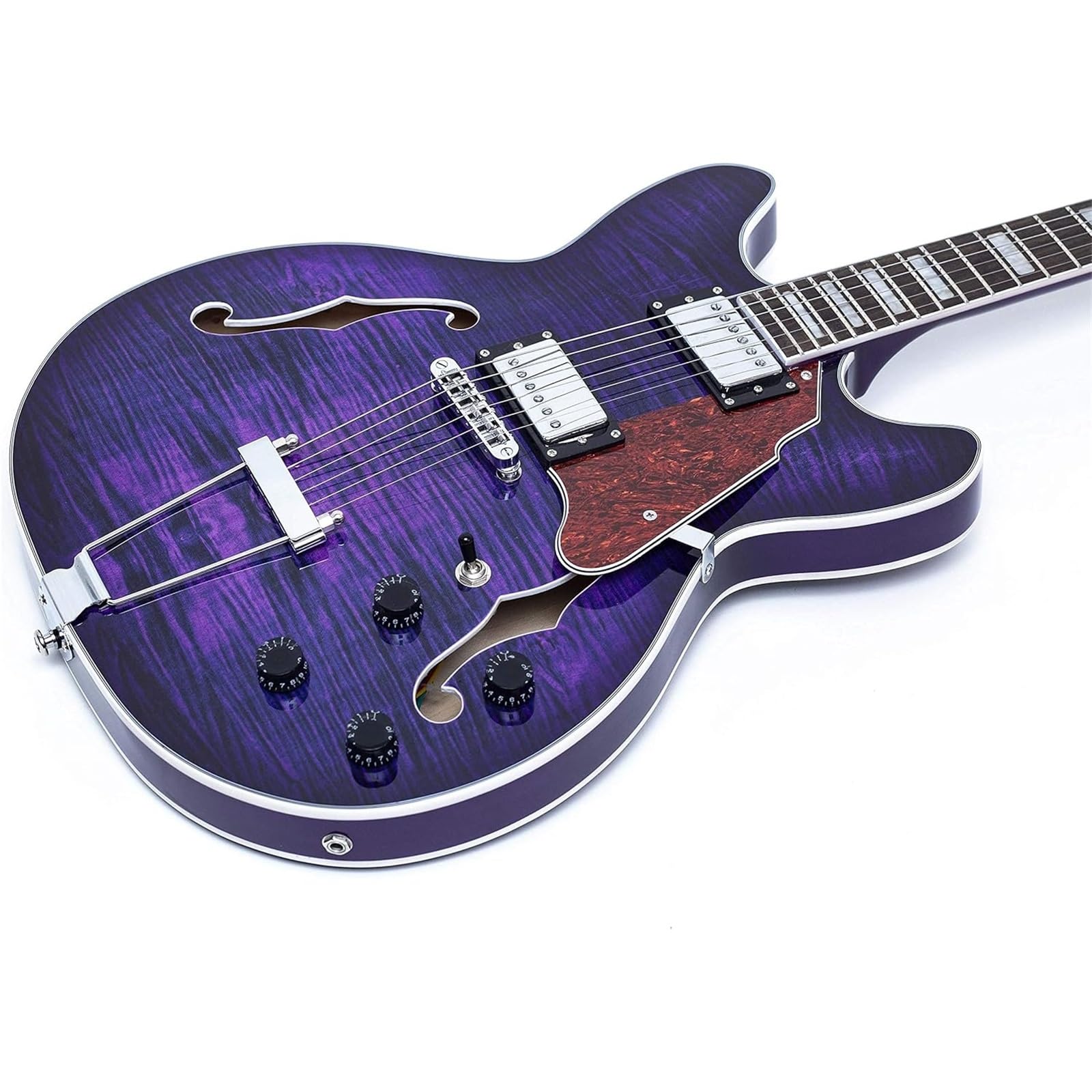Gitara Elektryczna Gitara Elektryczna Prawa Ręka Semi Hollow Fioletowa Z Końcówką Trapezową I Torbą 6 Strun Humbucker Pickup