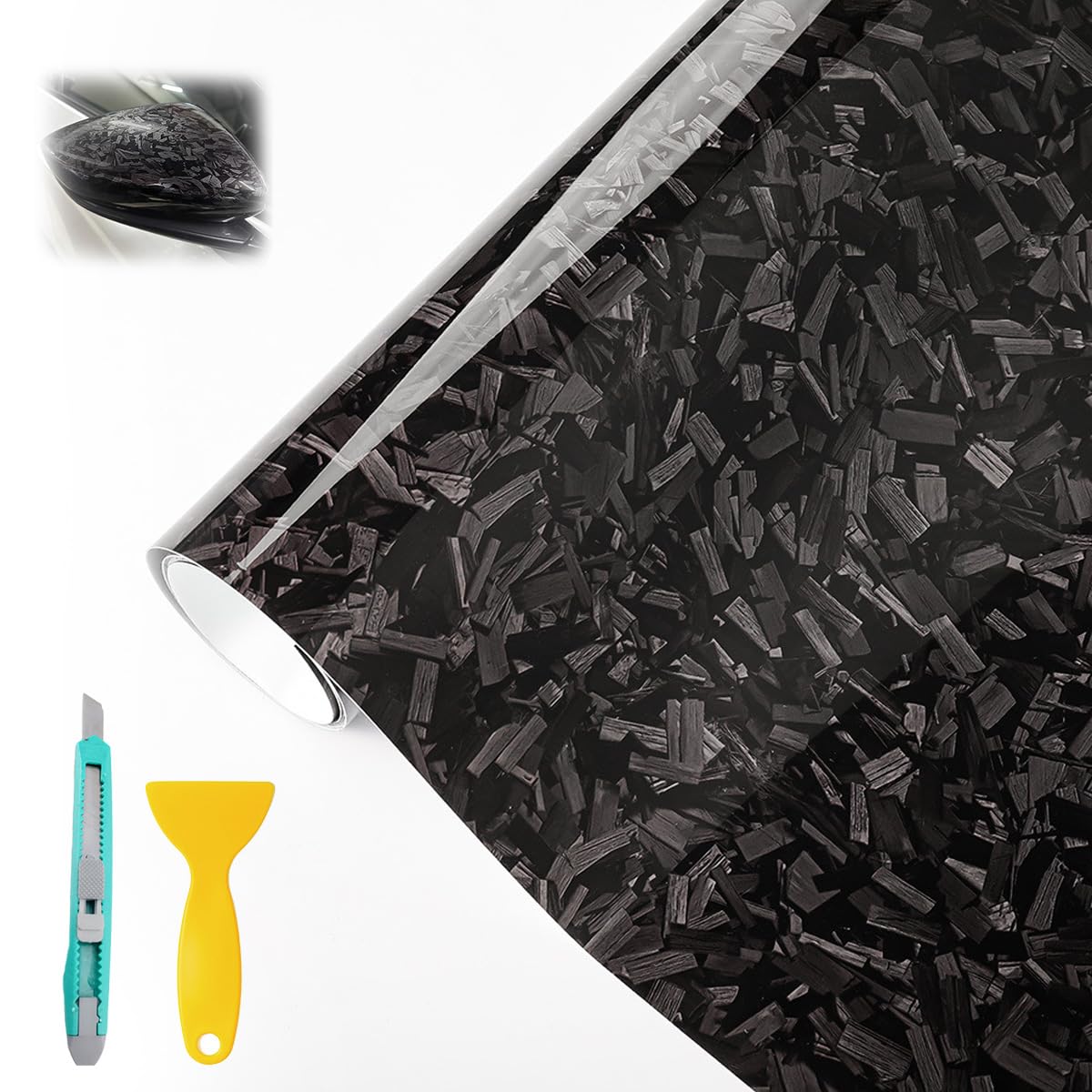 T Tersely 30 X 100CM Azonee Gloss & Matte Black Forged Carbon Fiber Vinyl Wrap,Self-Adhesive Diy Car Wrap Roll-Vehicle Wraps for Cars, SUVs, Trucks & Motorcycles(Black)