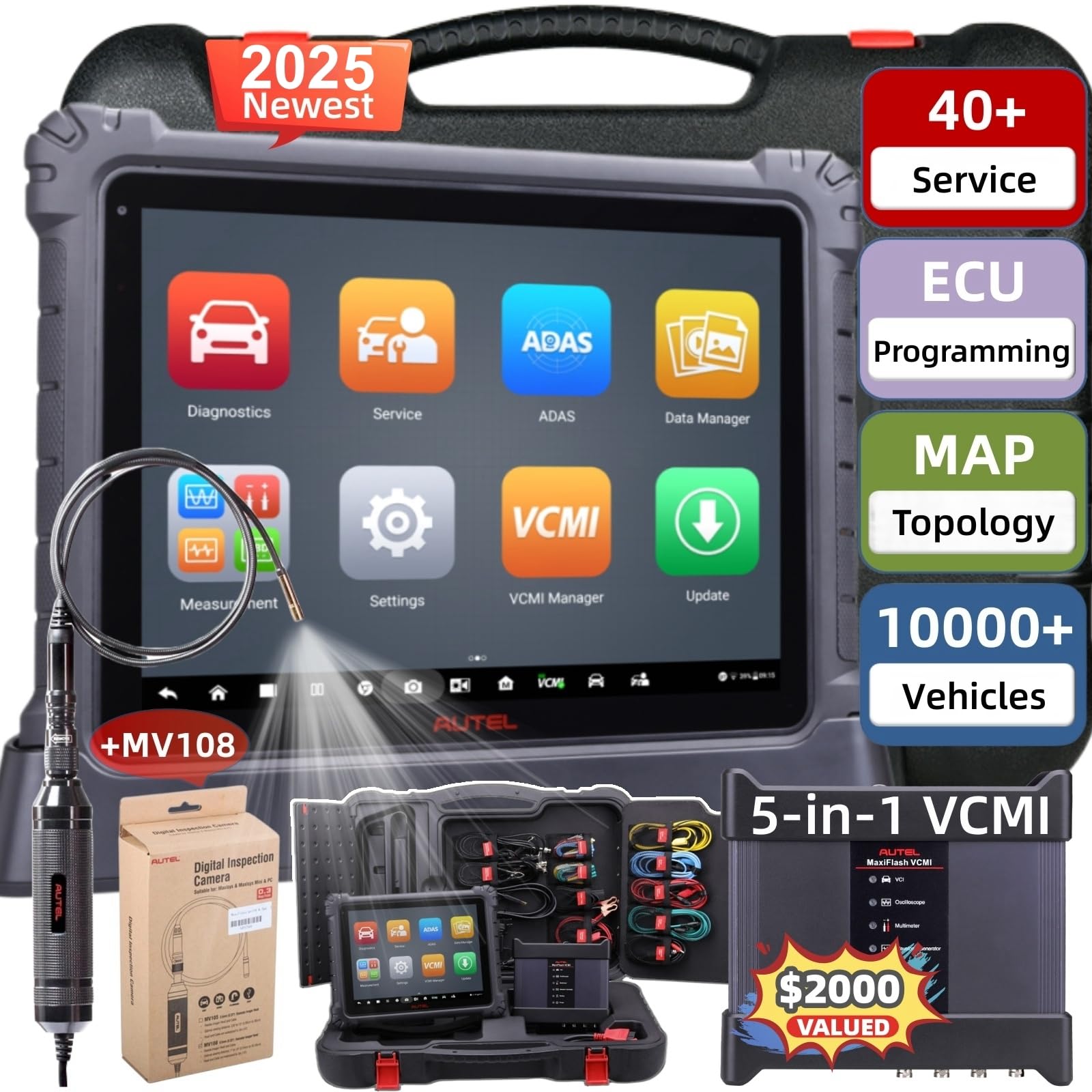Autel MaxiSys Ultra OBD2 Scanner, 2025 Top Intelligent Scan Tool [with MV108 & 5-in-1 VCMI] Upgraded of Ultra Lite/ MS909 EV/ MS919 Topology 2.0, Motor TruSpeed Repair, 40+ Service, ECU Programming ?