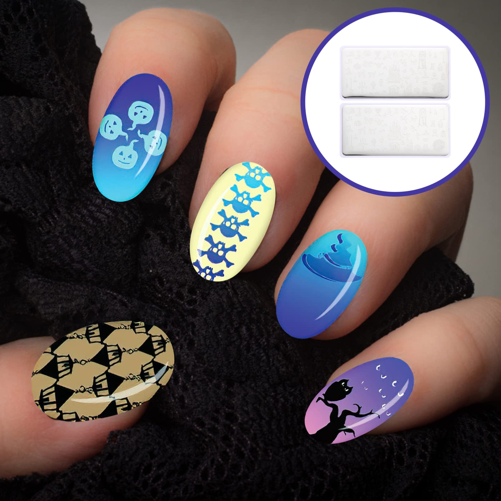 Healvian 8fogli Piastra Per Stamping Unghie Halloween Inossidabile Con Motivi Festivi Per Nail Art Kit Manicure Per Amanti Della Bellezza Durante Le Feste Di Halloween