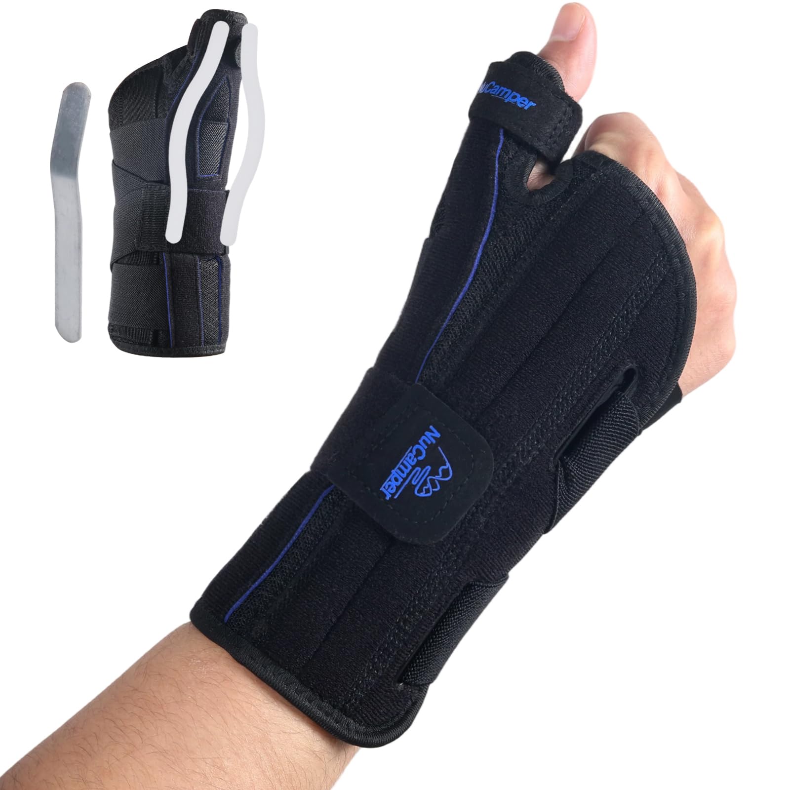 NuCamper Carpal Tunnel Wrist Brace with Thumb Support, Thumb Brace Spica Splint for Tendonitis, De Quervains Tenosynovitis, Trigger Thumb Splint Wrist Support for Men Women