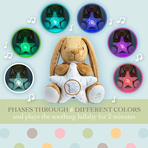 Miniatura 3 de KIDS PREFERRED Guess How Much I Love You - Peluche de conejo de liebre marrón nuez con luces calmantes multicolor y estrellas musicales que