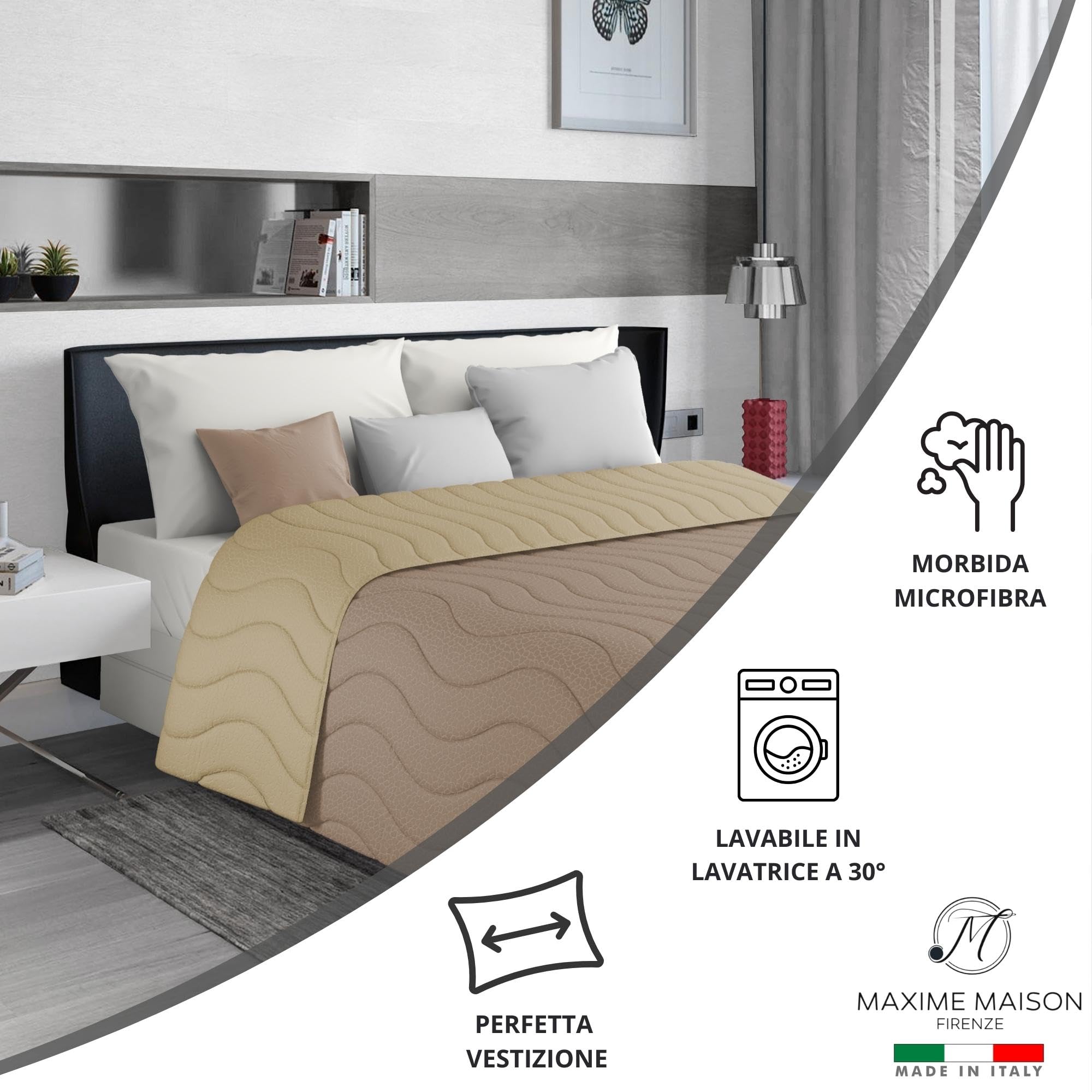 MAXIME MAISON - Copriletto Matrimoniale Mezza Stagione (100 gr/mq) Trapuntino Matrimoniale, Trapunta Matrimoniale Leggera e Double Face, Letto Mezza Stagione in Morbida Microfibra, Made in Italy